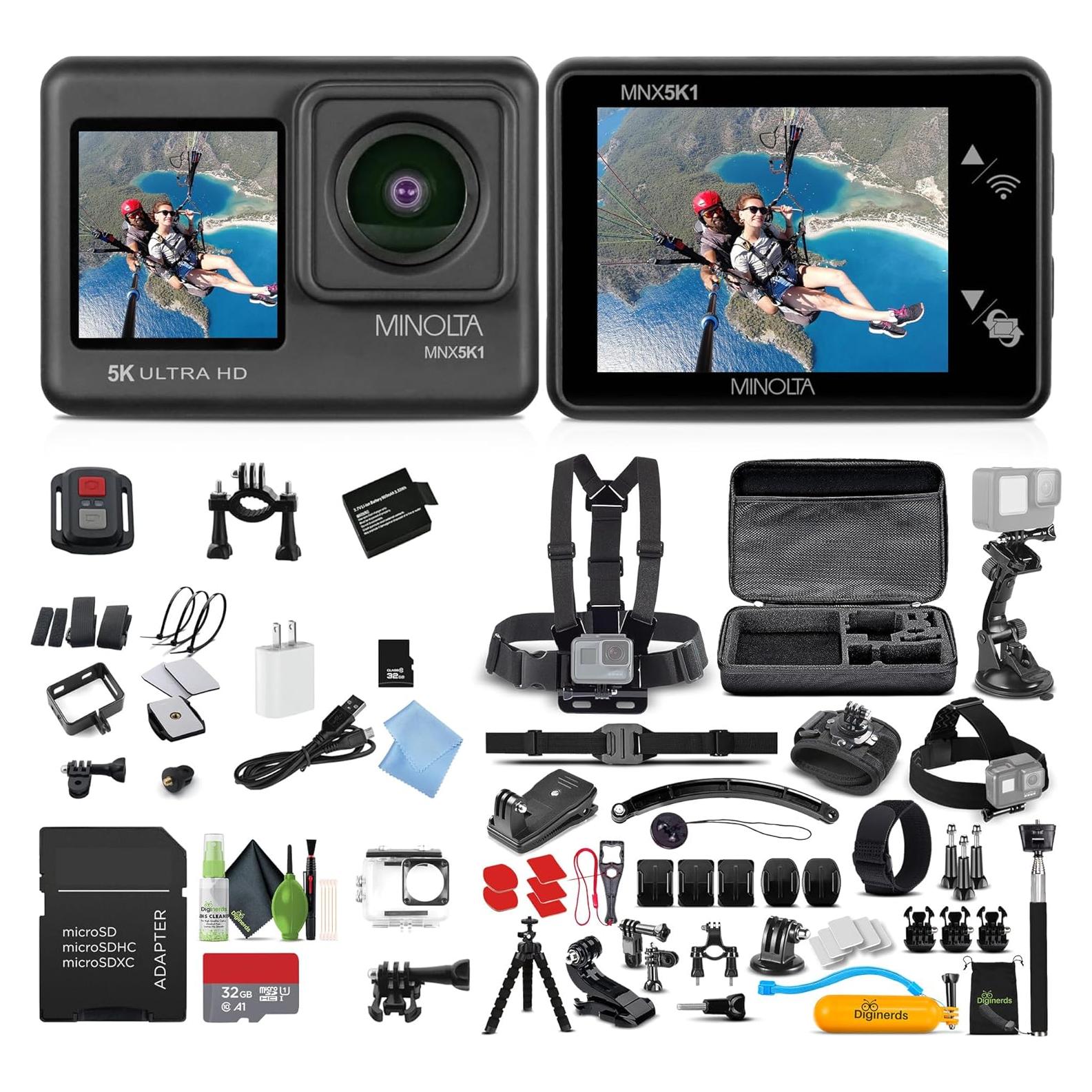 Cámara de Acción Minolta MNX5K1 5K Ultra HD 24MP Kit Completo