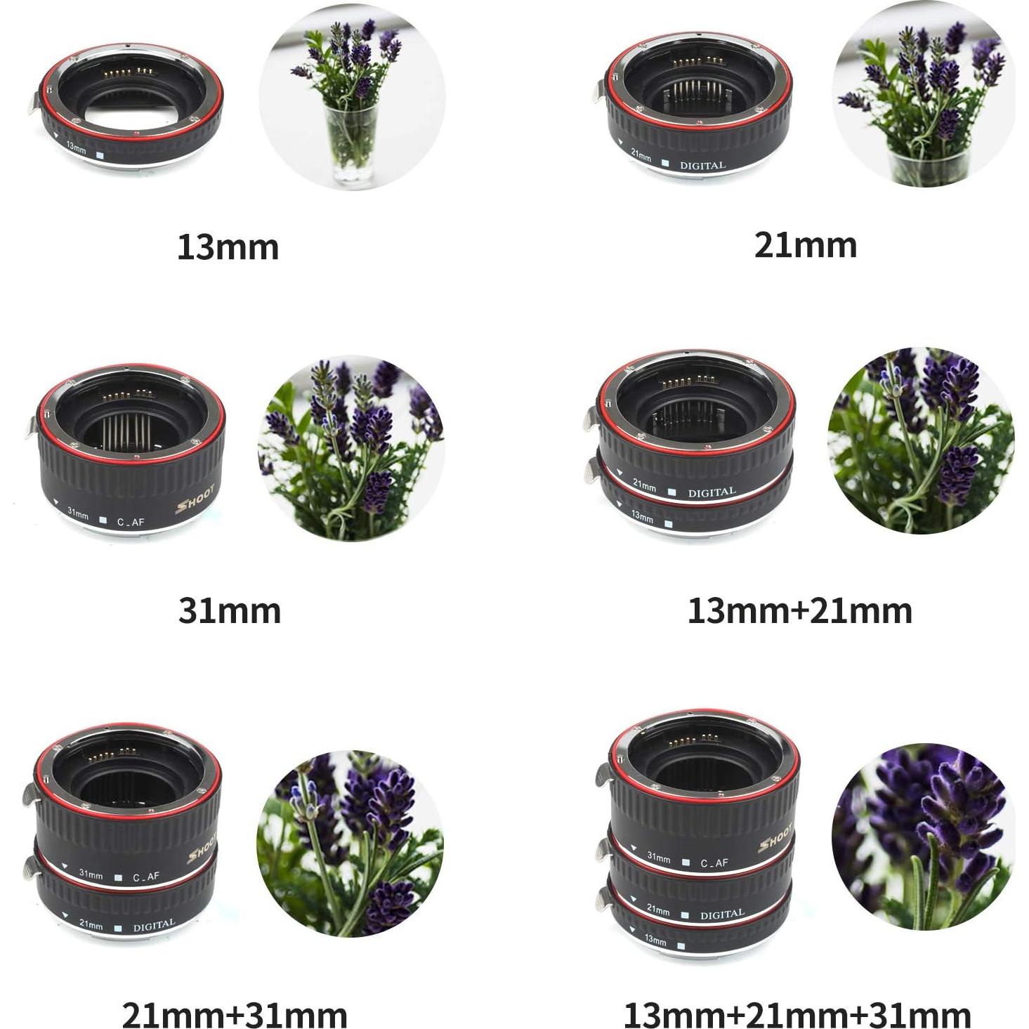 Juego de Tubos de Extensión Macro SHOOT para Canon EOS 13mm 21mm 31mm