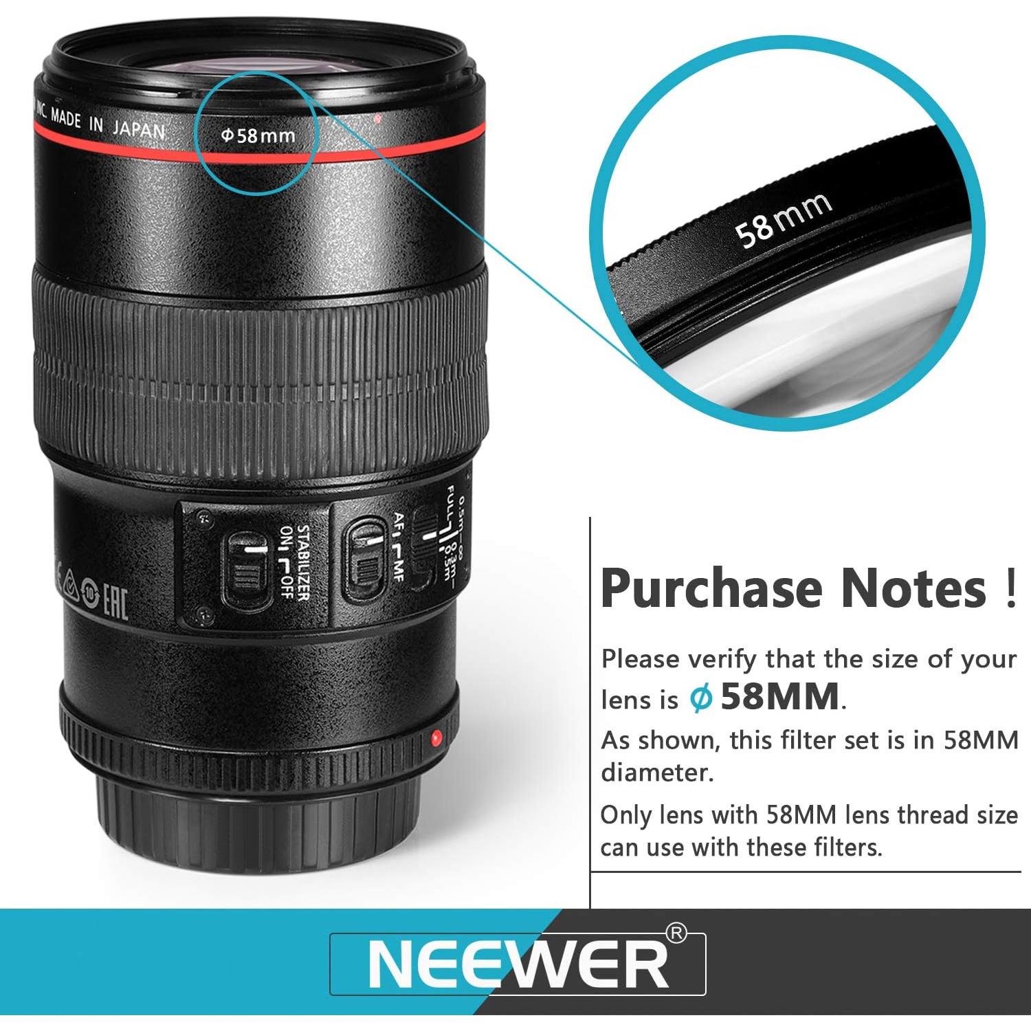 Kit de Filtros de 58mm Neewer: ND, CPL, UV, Macro y Accesorios