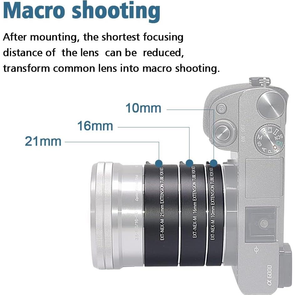 Juego de tubos de extensión macro Venidice 10mm 16mm 21mm para cámaras Sony