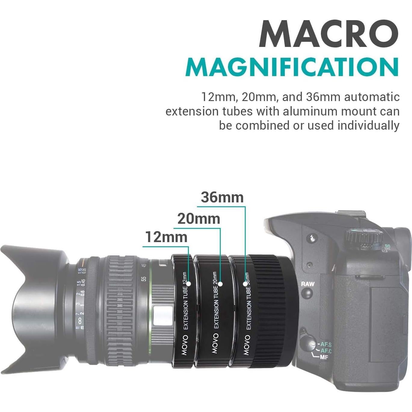 Conjunto de Tubos de Extensión Macro AF Movo para DSLR Sony