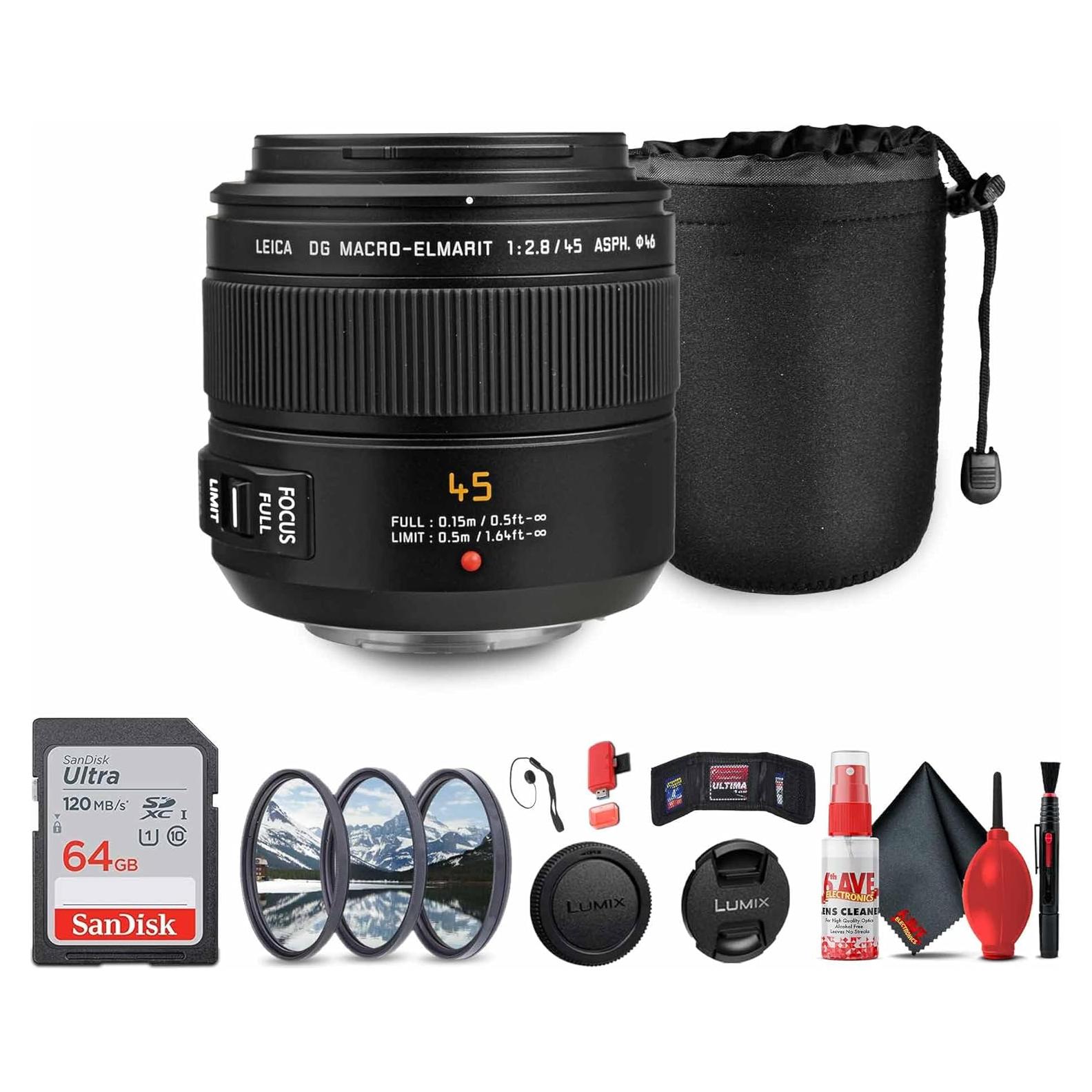 Lente Panasonic Leica DG Macro-Elmarit 45mm f/2.8 + Accesorios