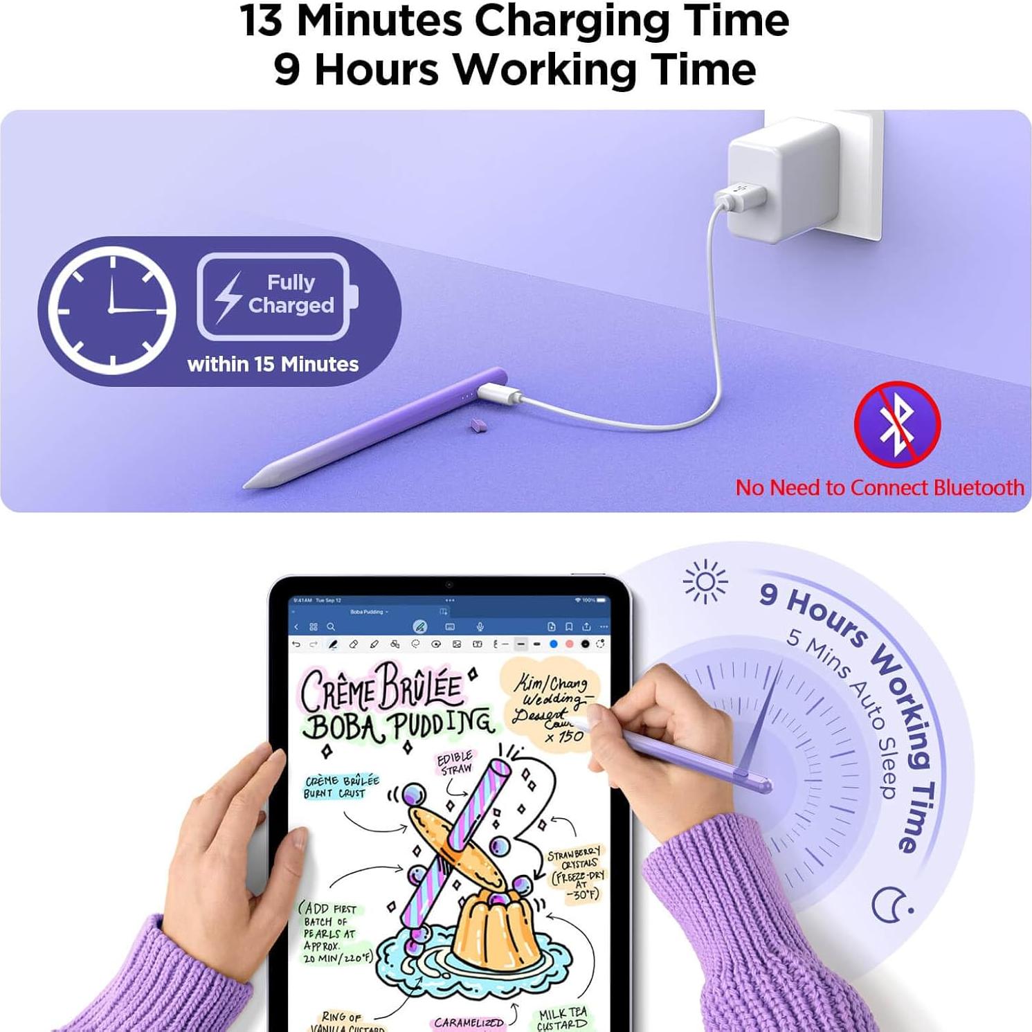 Stylus Pen DEGEE para iPad 2018-2024, Carga Rápida 15 min