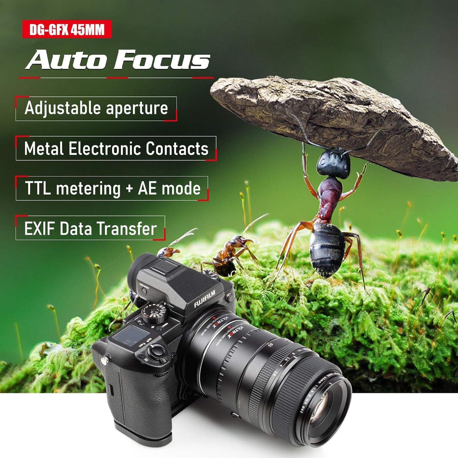 Adaptador de Tubo de Extensión Macro VILTROX DG-GFX 45mm para Fujifilm