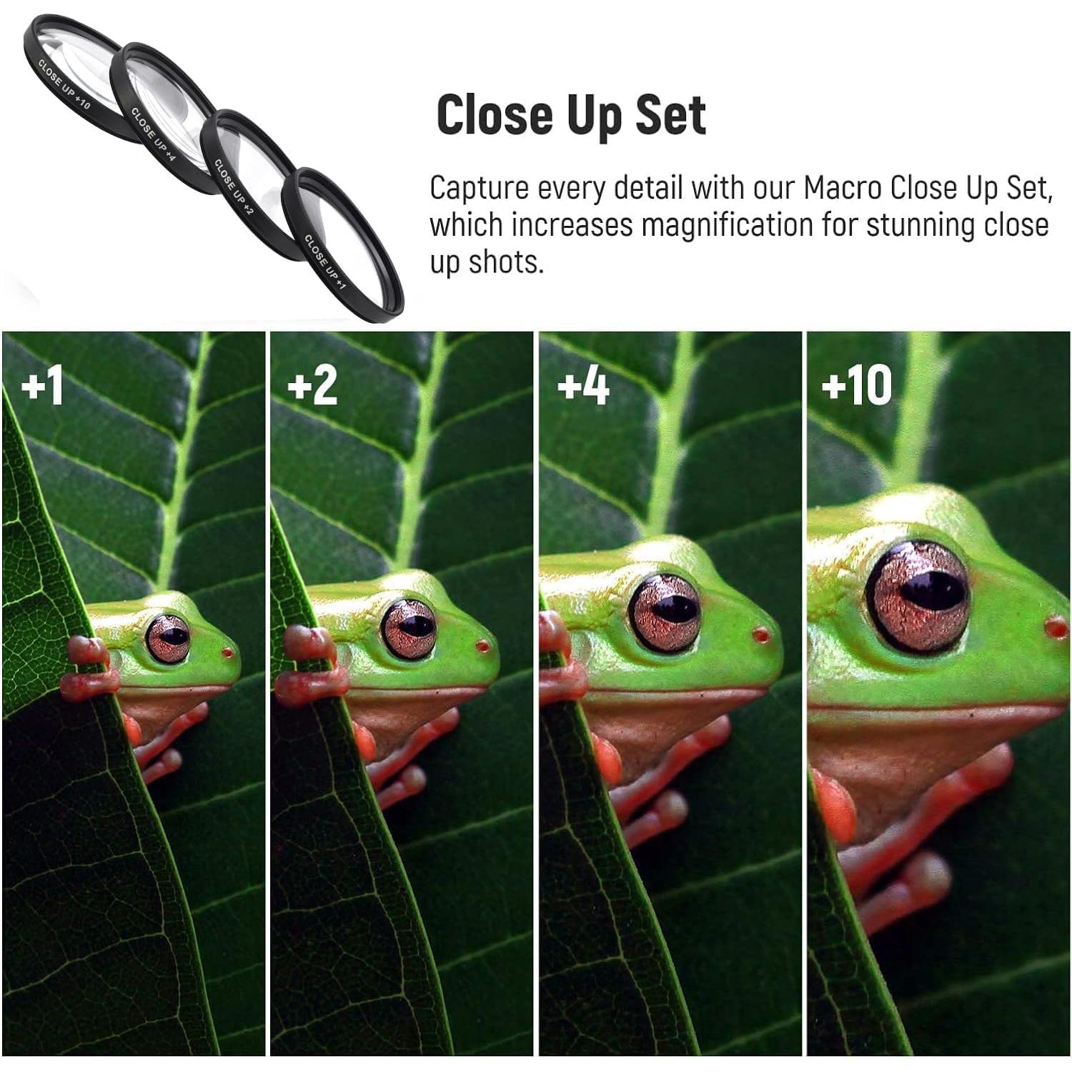 Kit de Filtros Macro Acuvar 62mm +1, +2, +4, +10 para DSLR