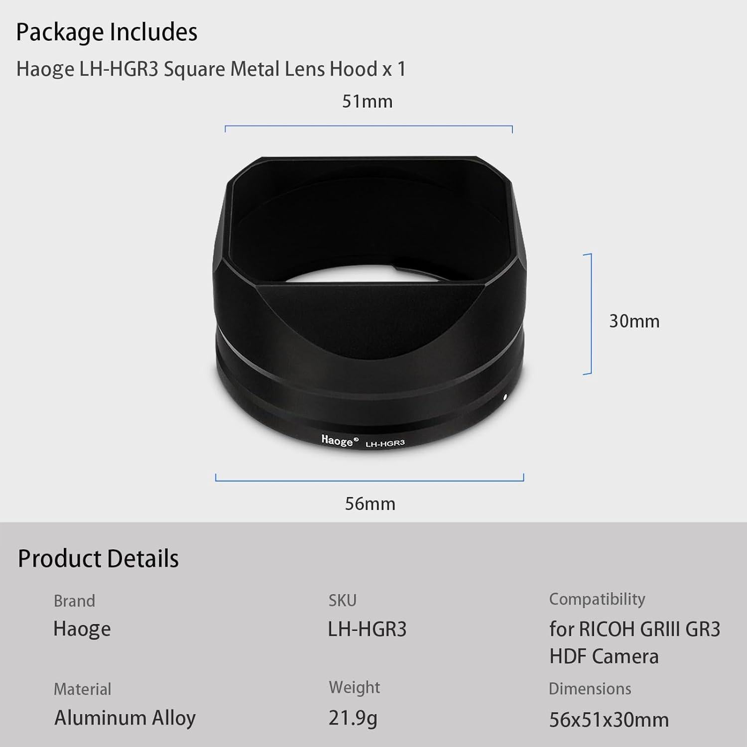 Capuchón de Lente Cuadrado Metal Haoge para RICOH GRIII GR3