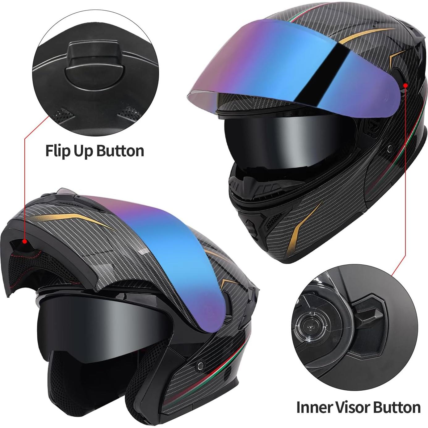 Casco Modular JQF Gear FF808 Doble Visor Carbono M