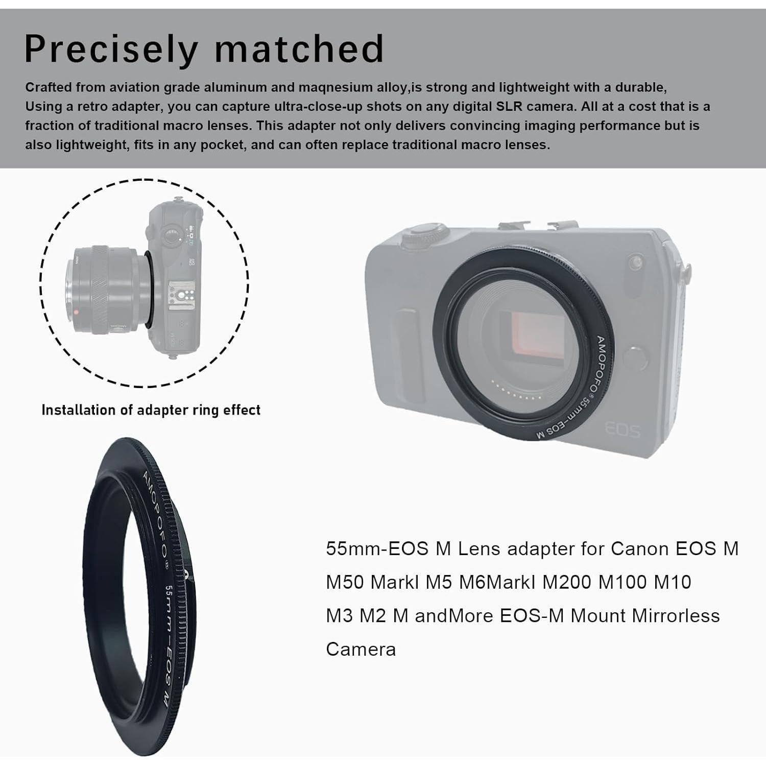 Anillo Inverso de Lente Macro SHEYOU 55mm para Cámaras EF-M