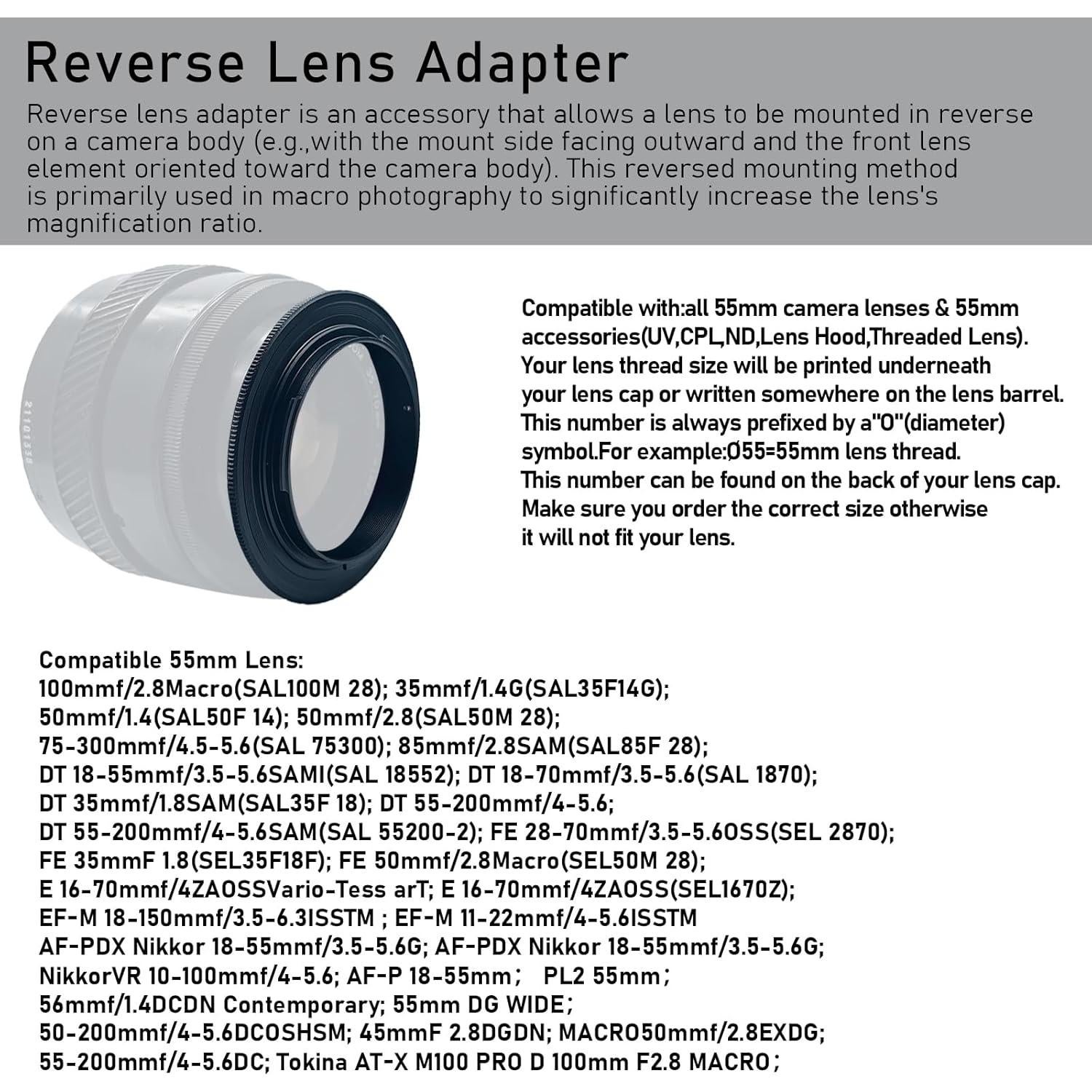 Anillo Inverso de Lente Macro SHEYOU 55mm para Cámaras EF-M