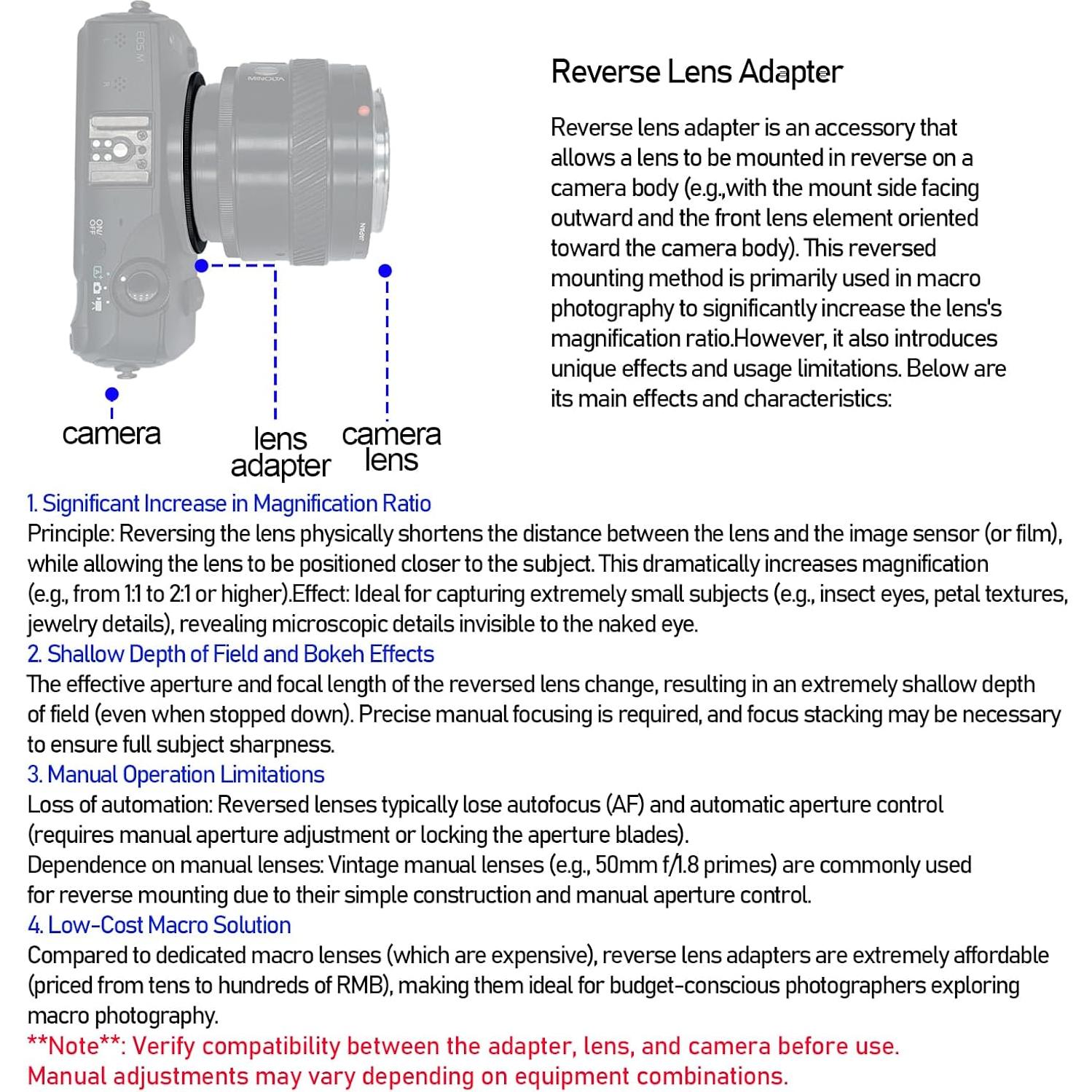 Anillo Inverso de Lente Macro SHEYOU 55mm para Cámaras EF-M