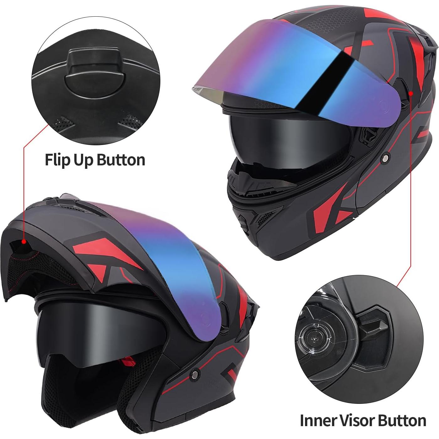 Casco Modular JQF Gear FF808 Doble Visor XL Rojo Mecánico