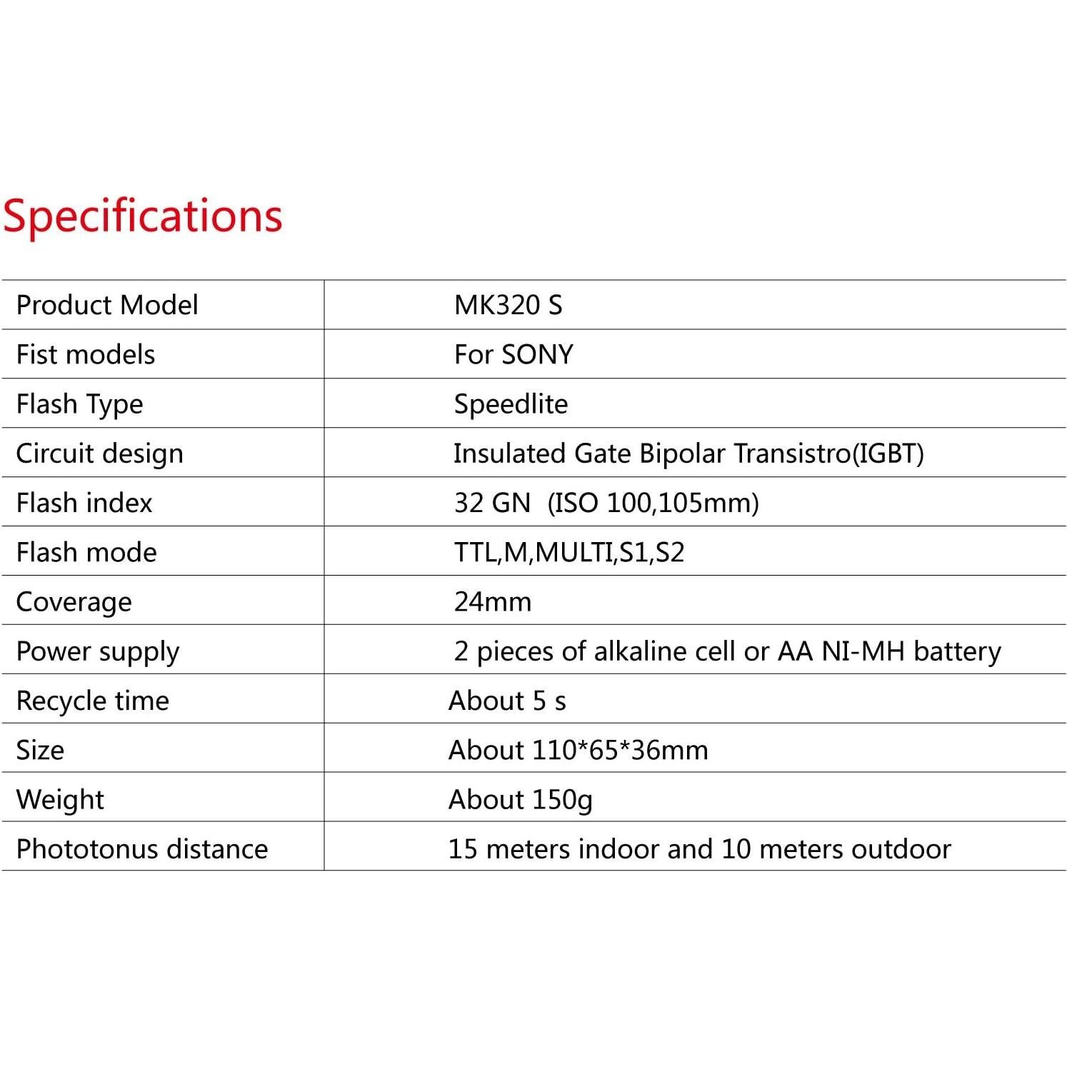Flash Automático Meike MK-320S para Cámaras Sony MI Hot Shoe