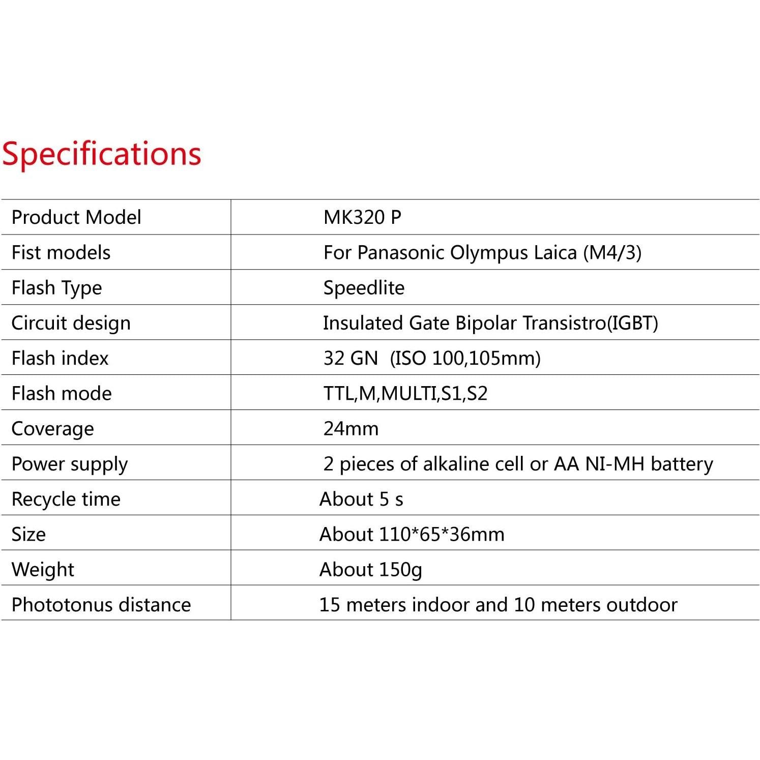 Flash Speedlite MEIKE MK-320P TTL GN32 para Olympus y Panasonic