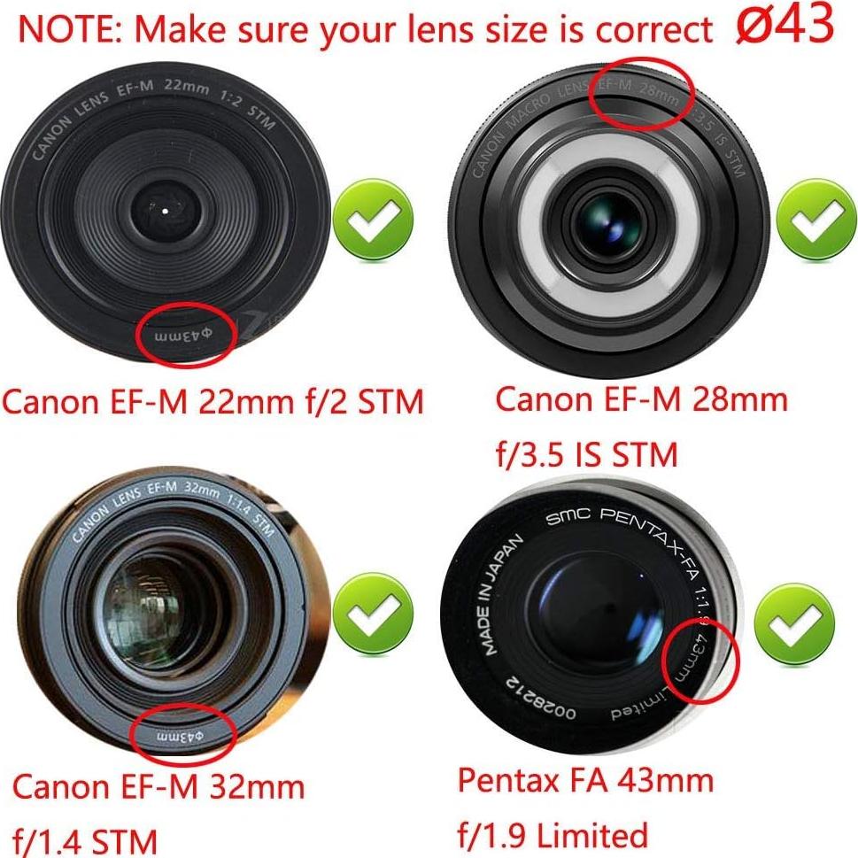 Paquete de 2 tapas de lente de 43mm compatibles Canon y Fujifilm