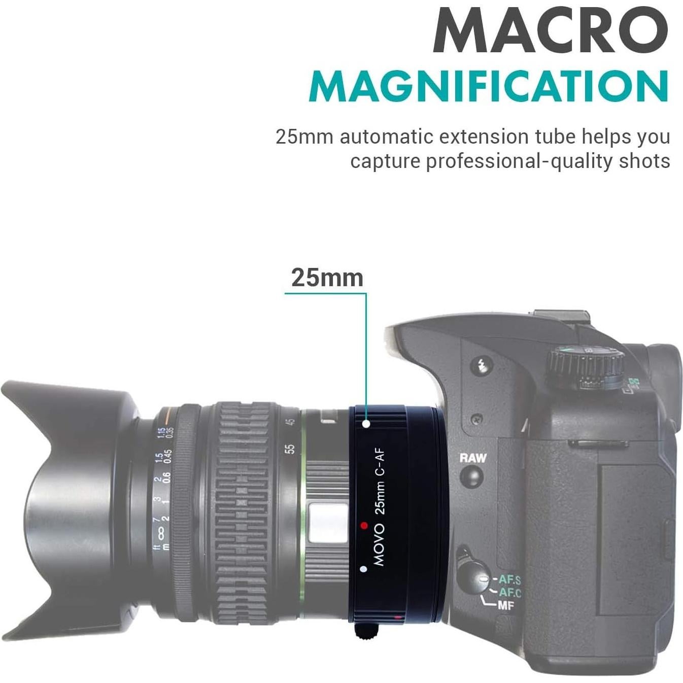 Tubo de Extensión Macro 25mm Movo para Cámaras DSLR Canon