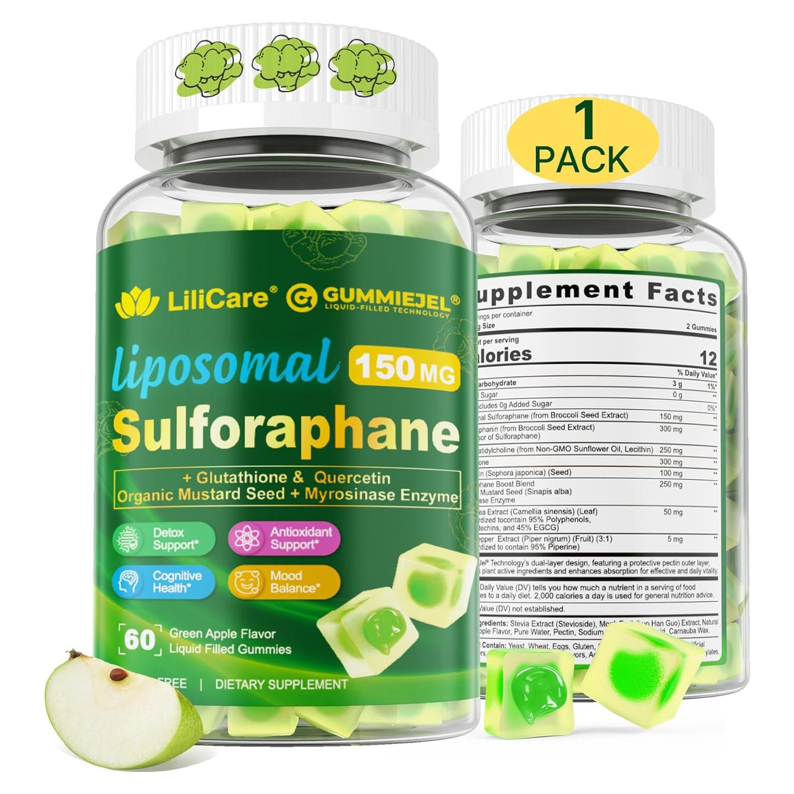 Suplemento de Sulforafano LILICARE 150mg 60 Gomitas Antioxidantes