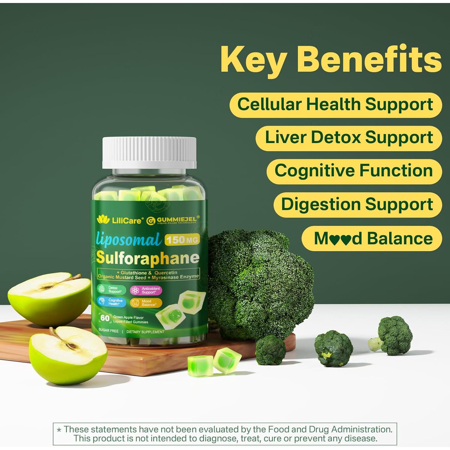 Suplemento de Sulforafano LILICARE 150mg 60 Gomitas Antioxidantes