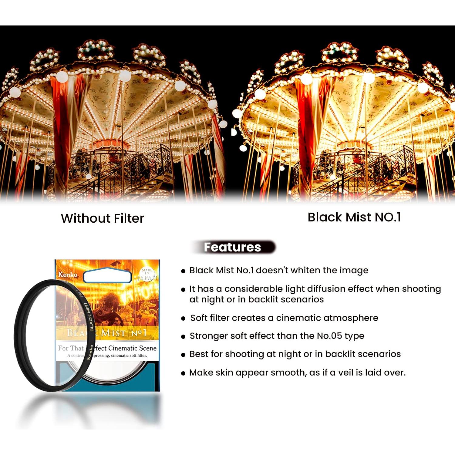 Filtro Suave Kenko Black Mist No.1 67mm para Retrato y Video