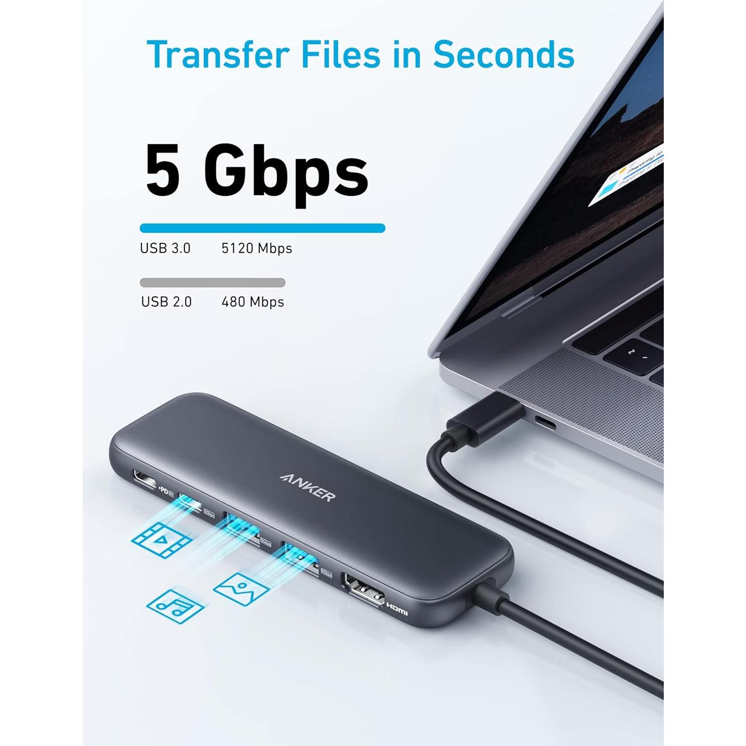 Hub USB-C Anker 5-en-1 HDMI 4K y 3 puertos USB-A