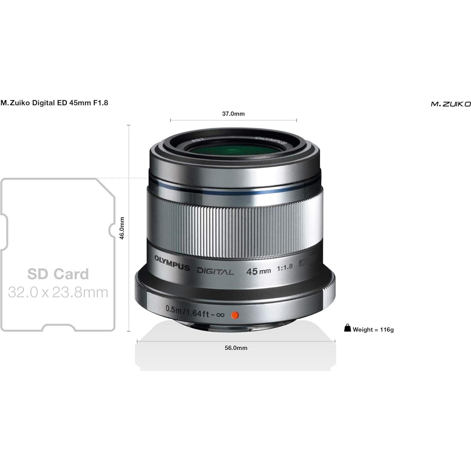 Lente Olympus M.Zuiko Digital ED 45mm f1.8 Plata Micro 4/3