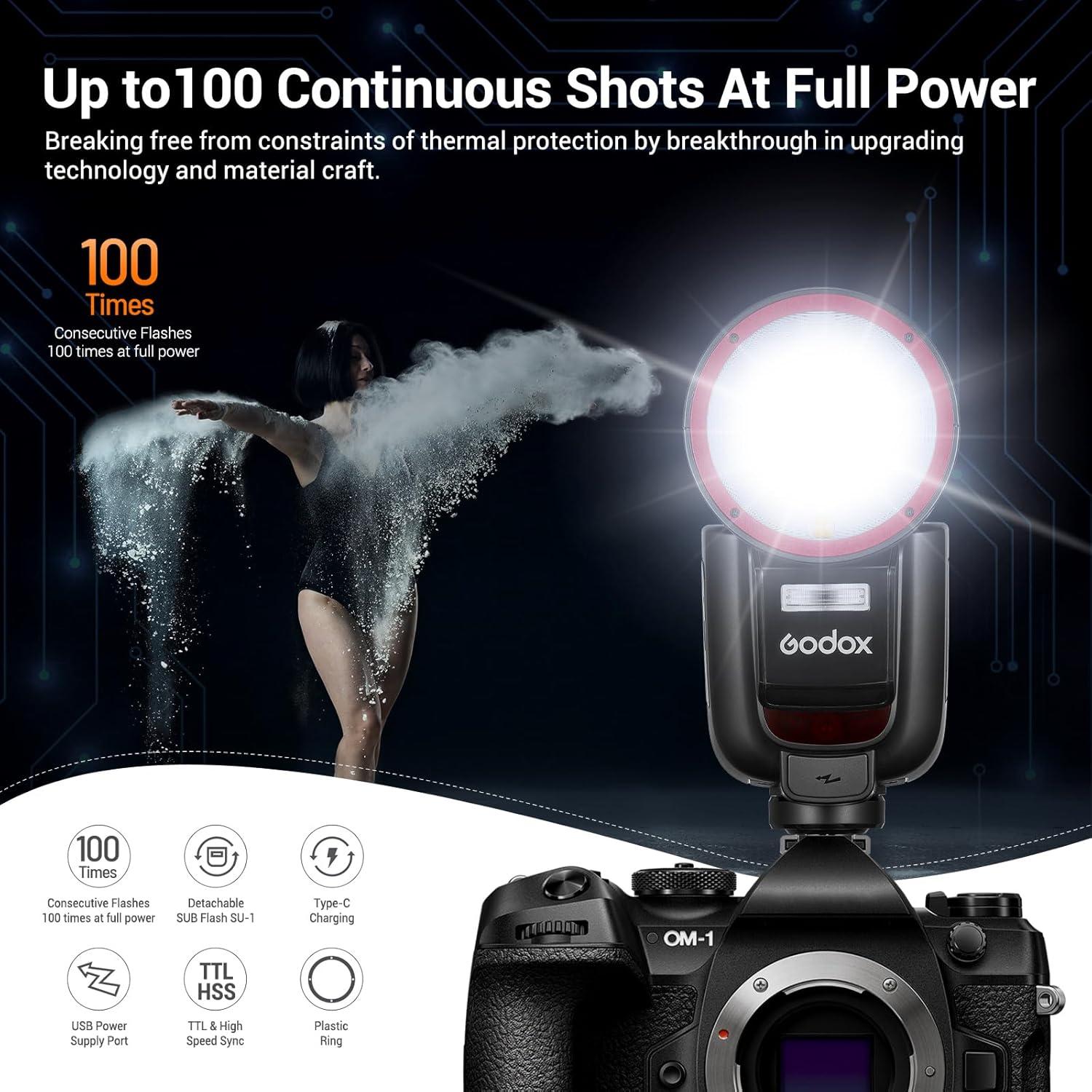 Flash Godox V1Pro OU para Olympus - Speedlite TTL 2.4G HSS