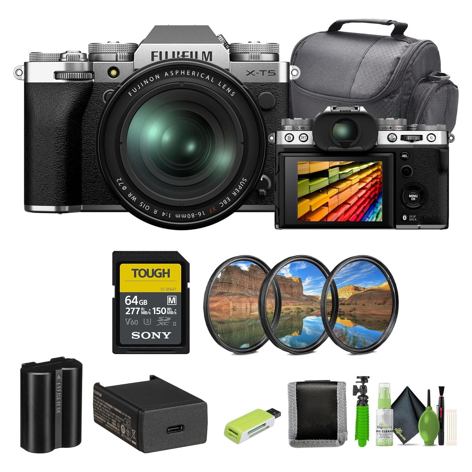 Cámara Digital Sin Espejo Fujifilm X-T5 Plateada con Lente 16-80mm