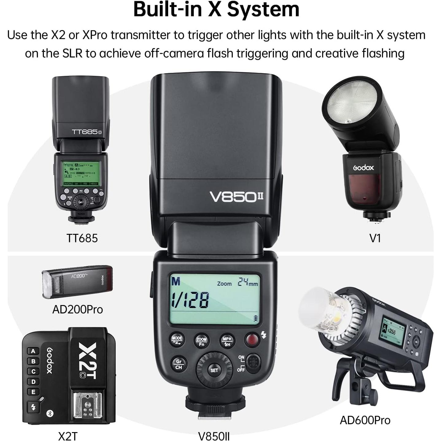 Flash Godox V850II GN60 2.4G 1/8000s para Cámara DSLR