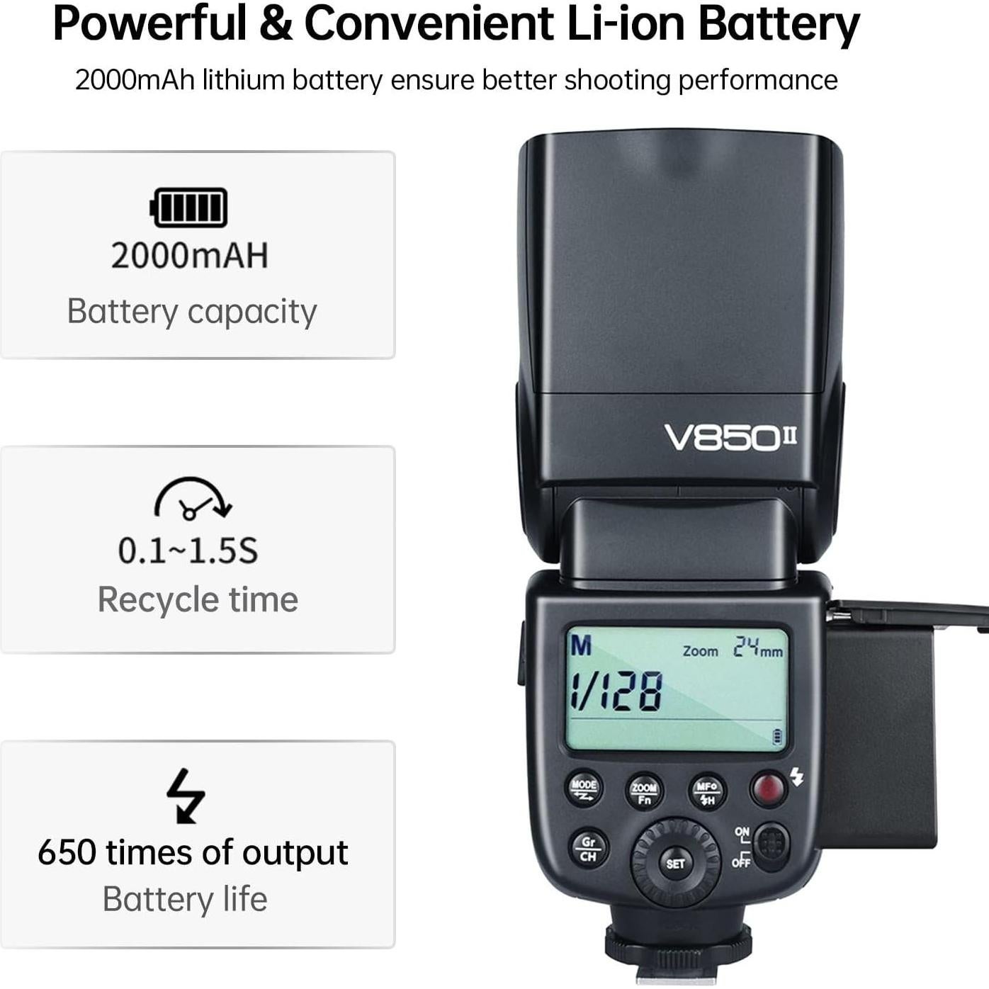 Flash Godox V850II GN60 2.4G 1/8000s para Cámara DSLR