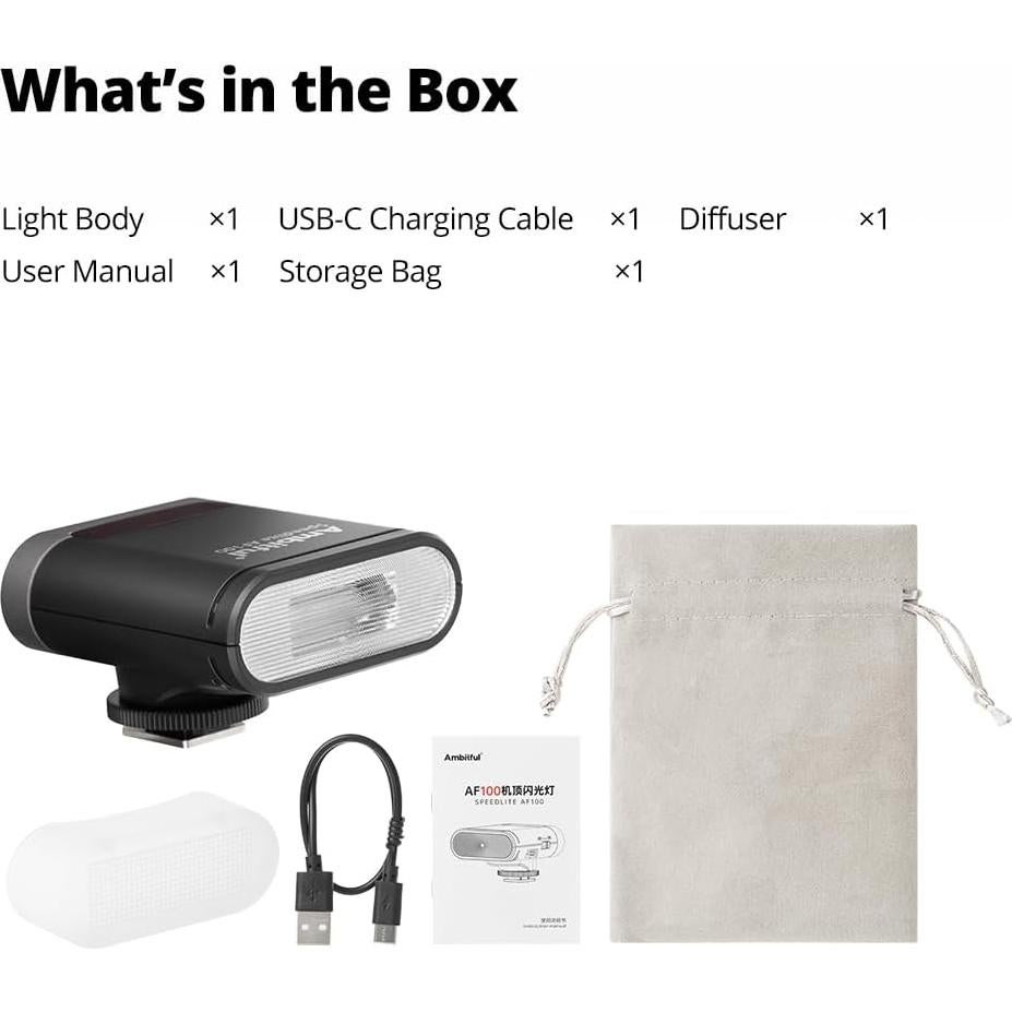 Flash Mini Ambitful AF100 - Speedlite Recargable GN12 2000mAh