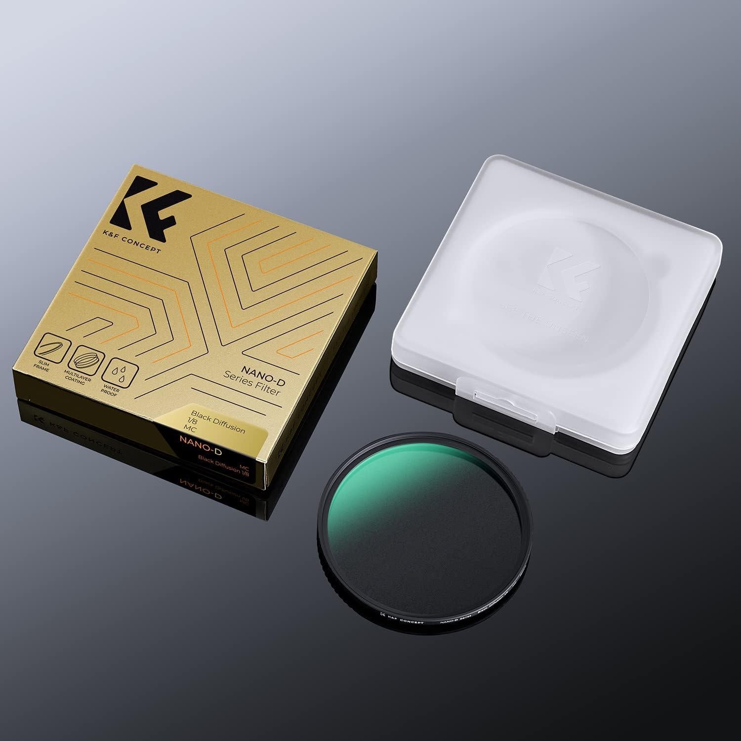 K&F Concept 49mm Black Diffusion 1/8 Waterproof Mist Cinematic Effect Camera Lens Filter with 24 Multi-Coatings for Video/Vlog/Portrait Photography (D-Series)