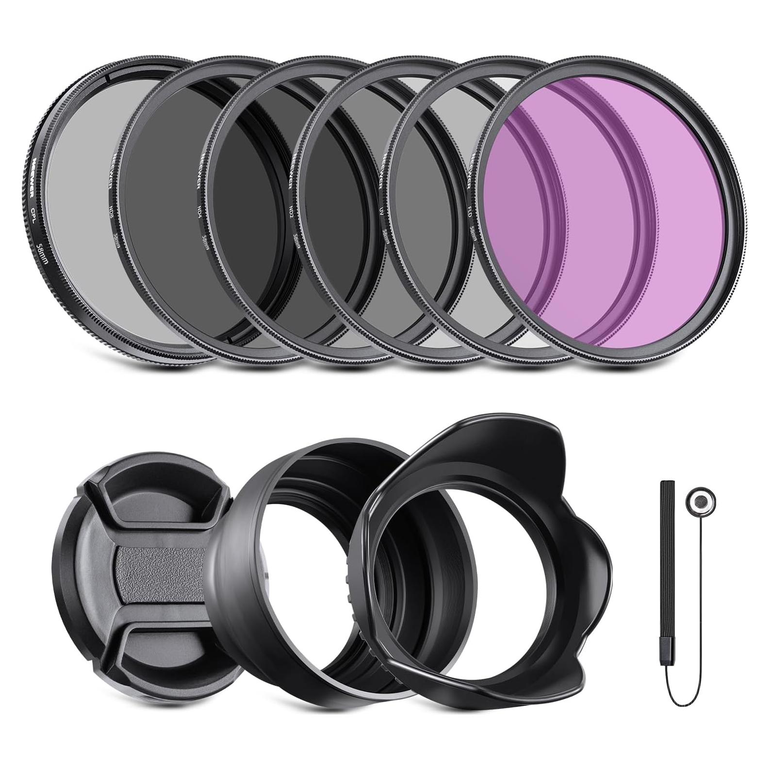 Kit de Filtros UV CPL FLD 58mm Neewer para Cámaras Canon
