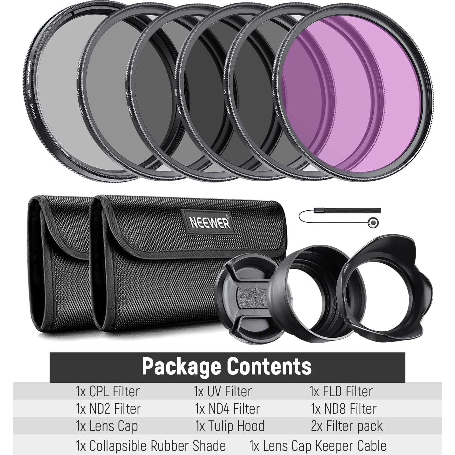 Kit de Filtros UV CPL FLD 58mm Neewer para Cámaras Canon