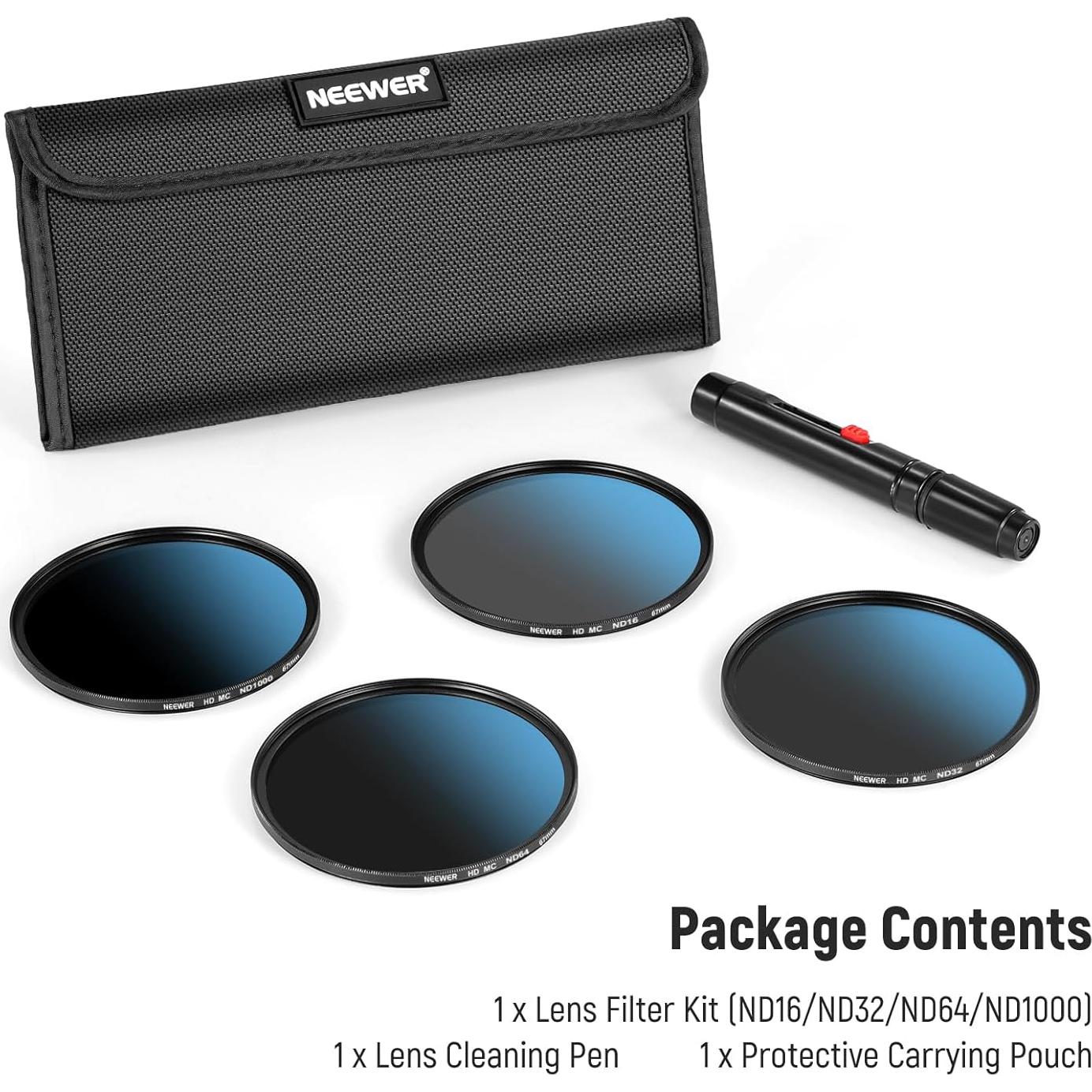 Kit de Filtros ND 67mm NEEWER con Bolígrafos de Limpieza