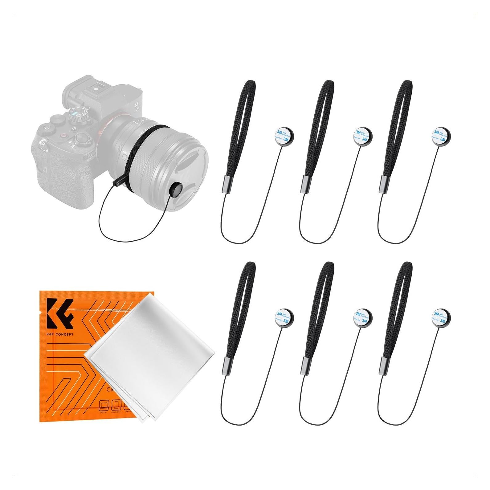 K&F Concept Sujetadores de Tapas de Lentes 6 Piezas + Paño Microfibra