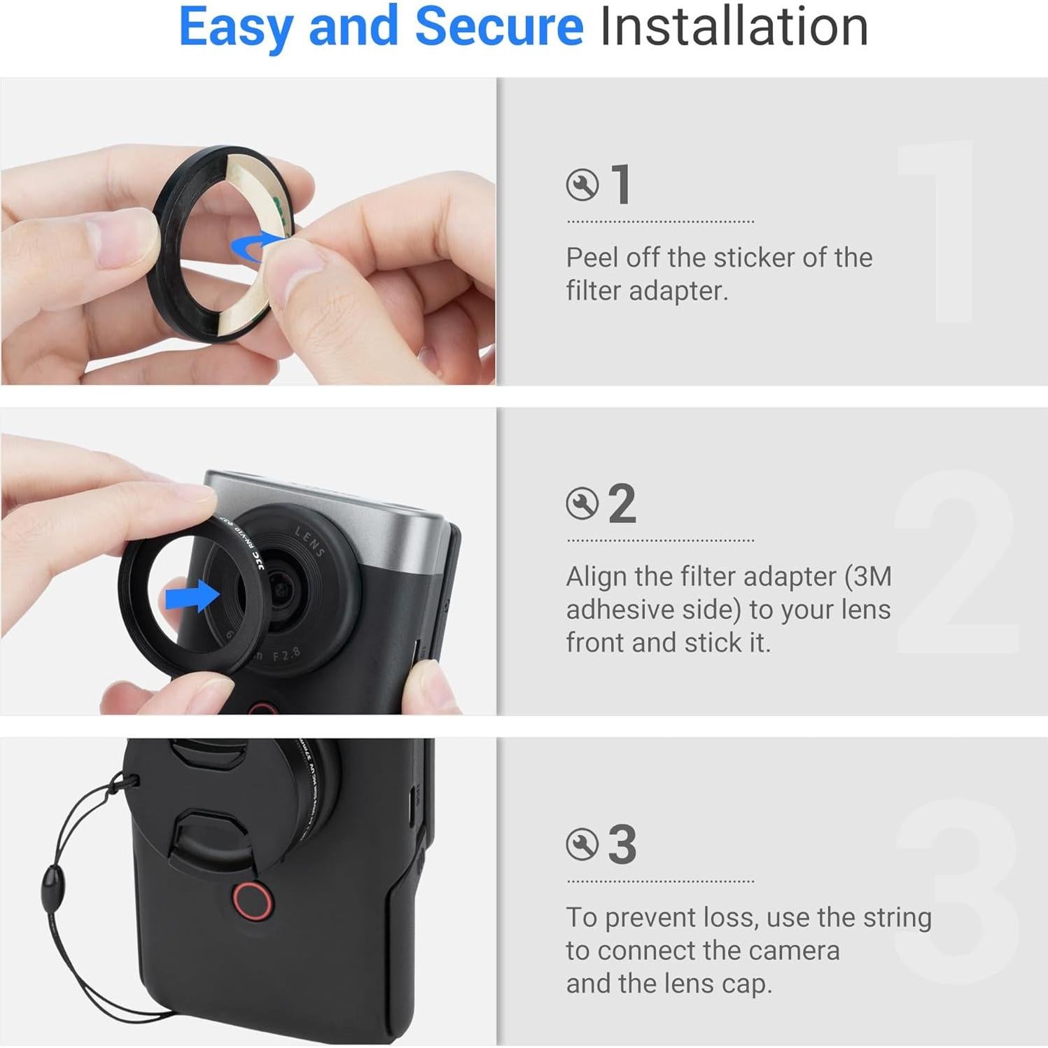 Adaptador de Filtro y Tapa de Lente 37mm para Canon V10