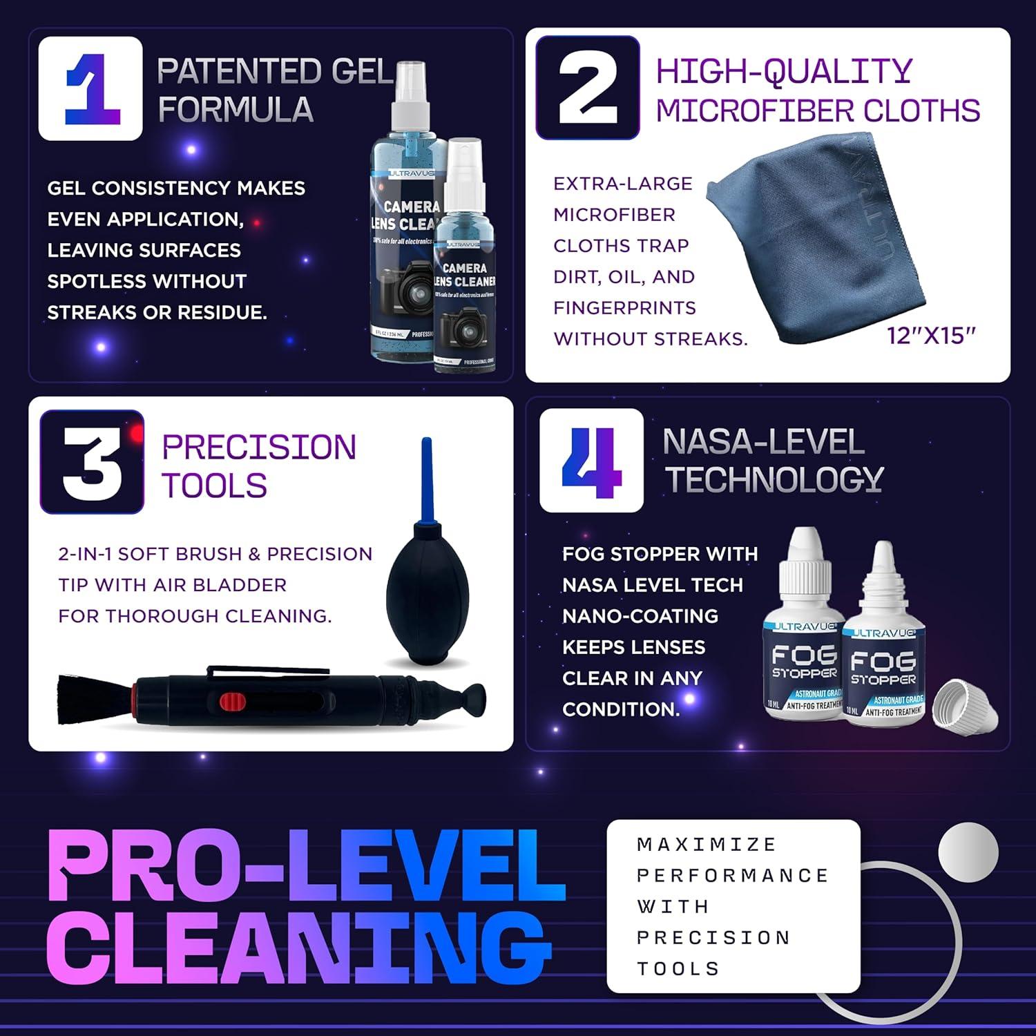 Kit de limpieza de lentes de cámara ULTRAVUE - 8oz y 2oz