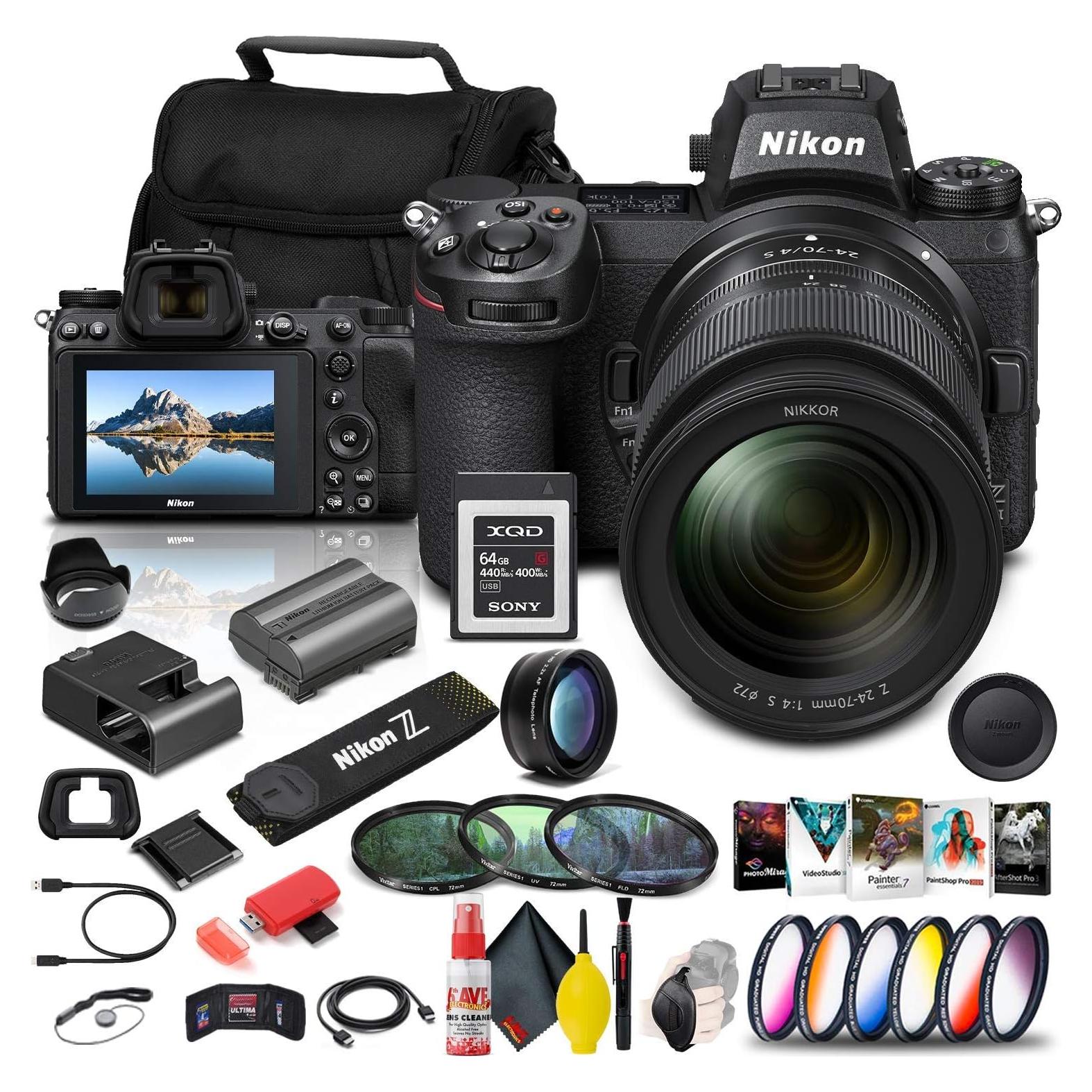 Nikon Z 6II Mirrorless Digital Camera 24.5 MP with 24-70mm f/4 Lens (1663) + 64GB XQD Card + Corel Software + Case + Color Filter Kit + Telephoto Lens + More - International Model (Renewed)