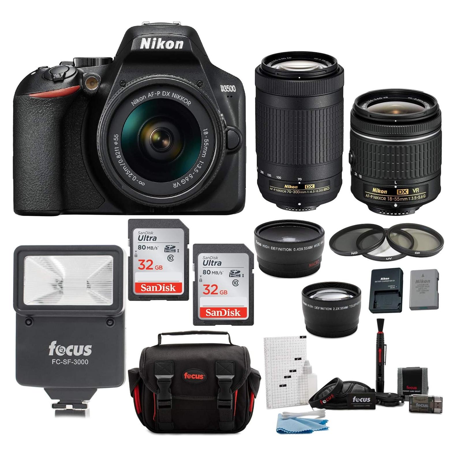 Cámara DSLR Nikon D3500 con 2 Lentes Zoom 18-55mm y 70-300mm