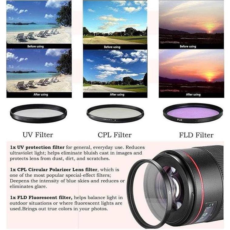 Kit de Filtros de Lente 52mm OPTURA HD UV CPL FLD para Zeiss