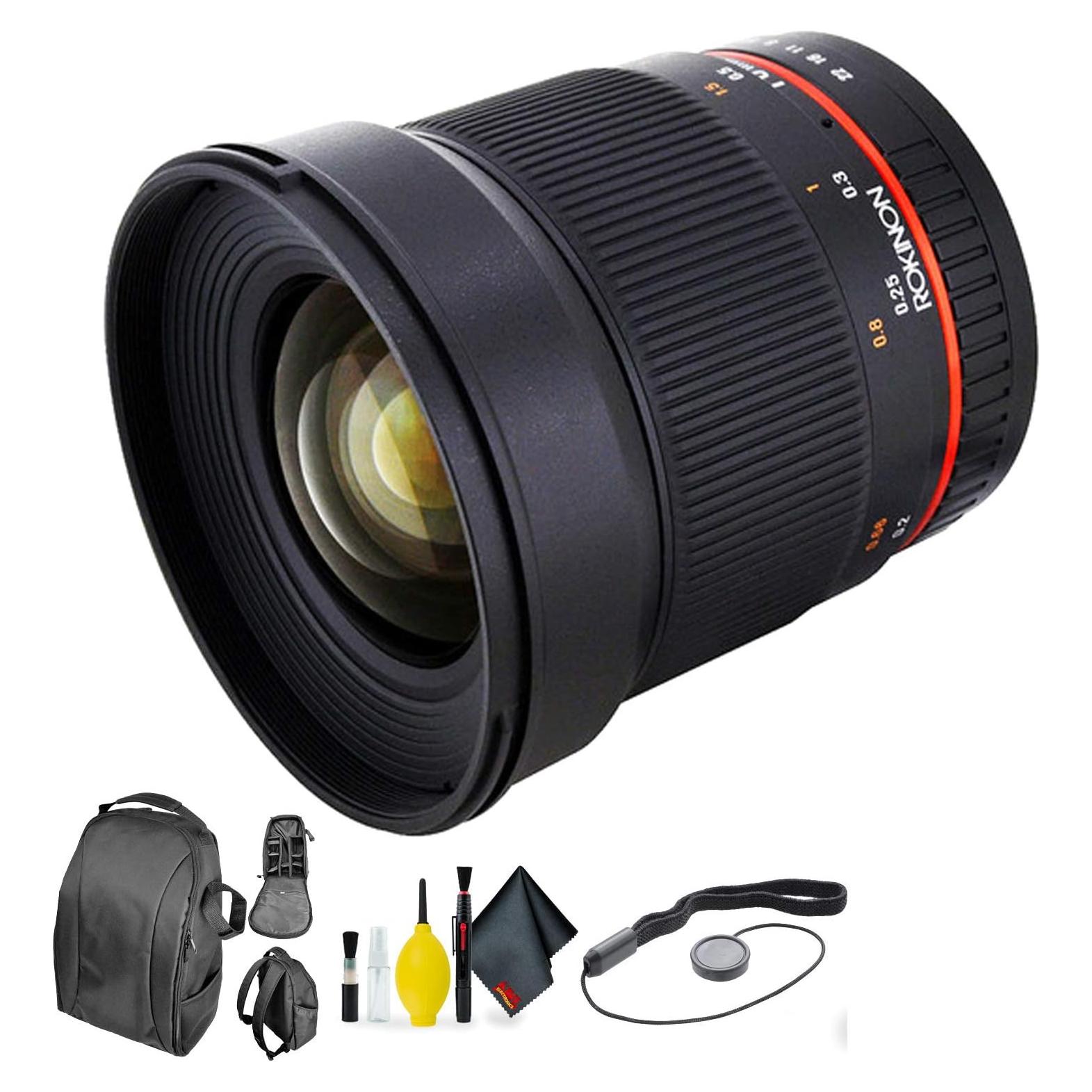 Lente Rokinon 16mm f/2.0 para Fujifilm X + Kit de limpieza