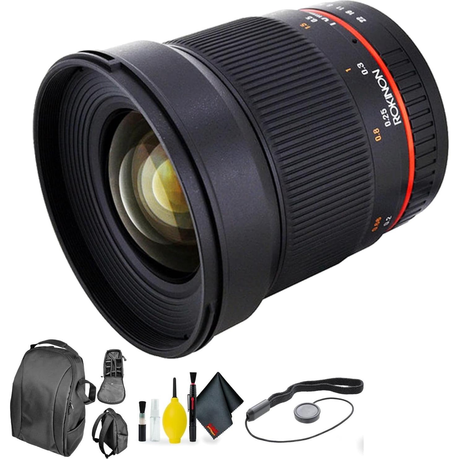 Lente Rokinon 16mm f/2.0 para Fujifilm X + Kit de limpieza