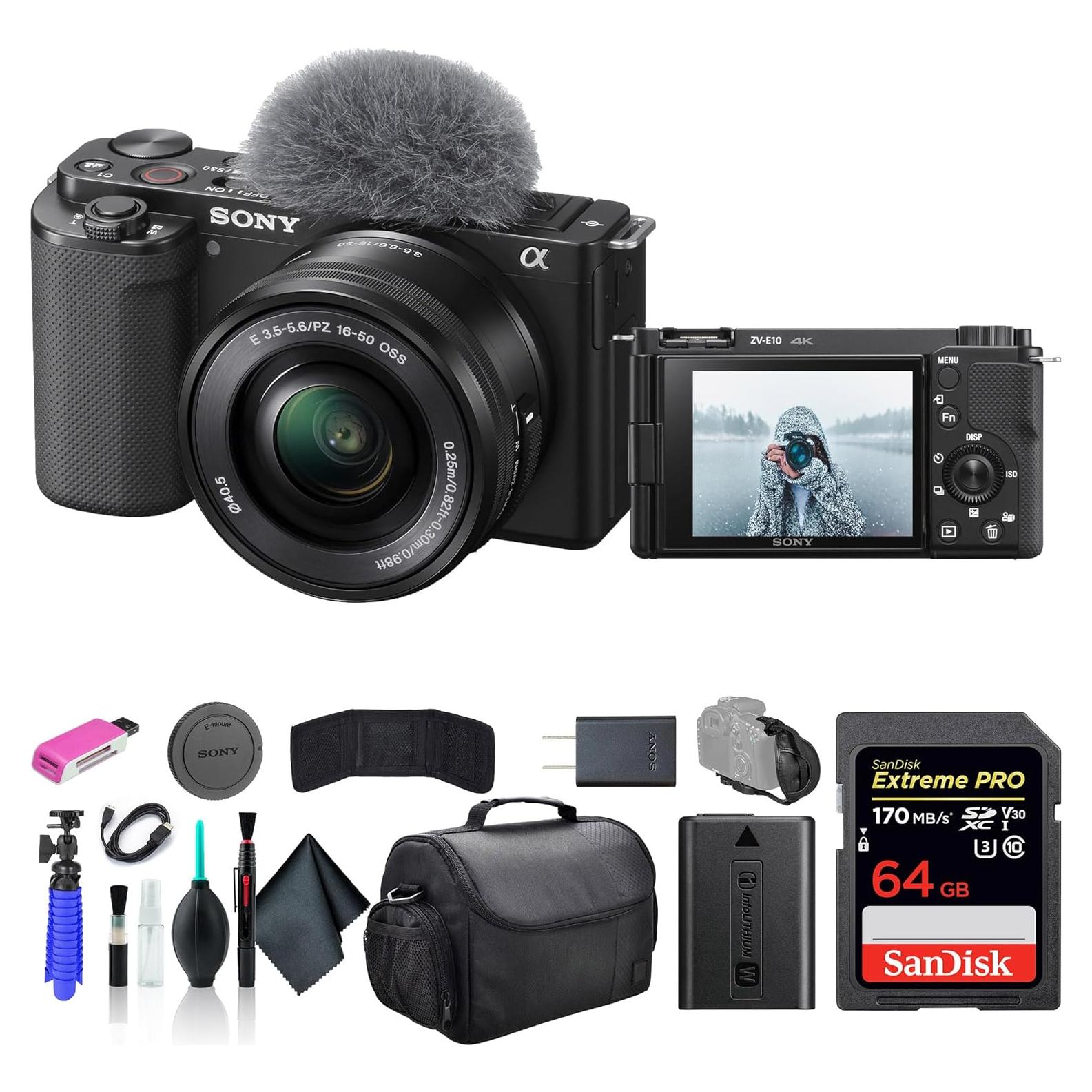 Cámara Sin Espejo Sony ZV-E10 Negra con Lente 16-50mm y Accesorios