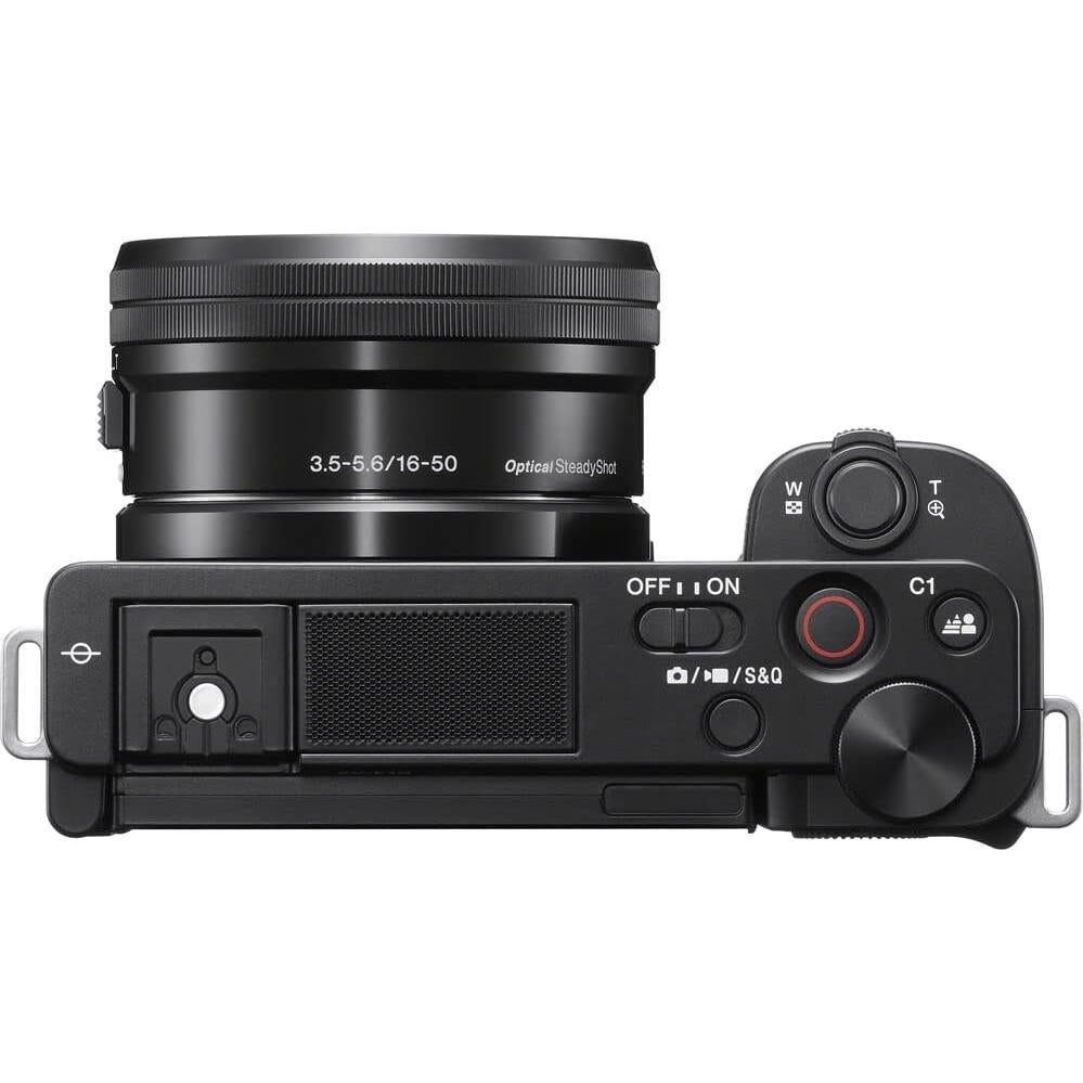 ZV-E10 Mirrorless Camera Black with 16-50mm Power Zoom Lens (ILCZV-E10L) – 24.2 MP APS-C Sensor, 4K Video, Vari-Angle Screen w/ 64GB Card, Filter Kit,Photo Software, 2 x NPF-W50 Battery and More