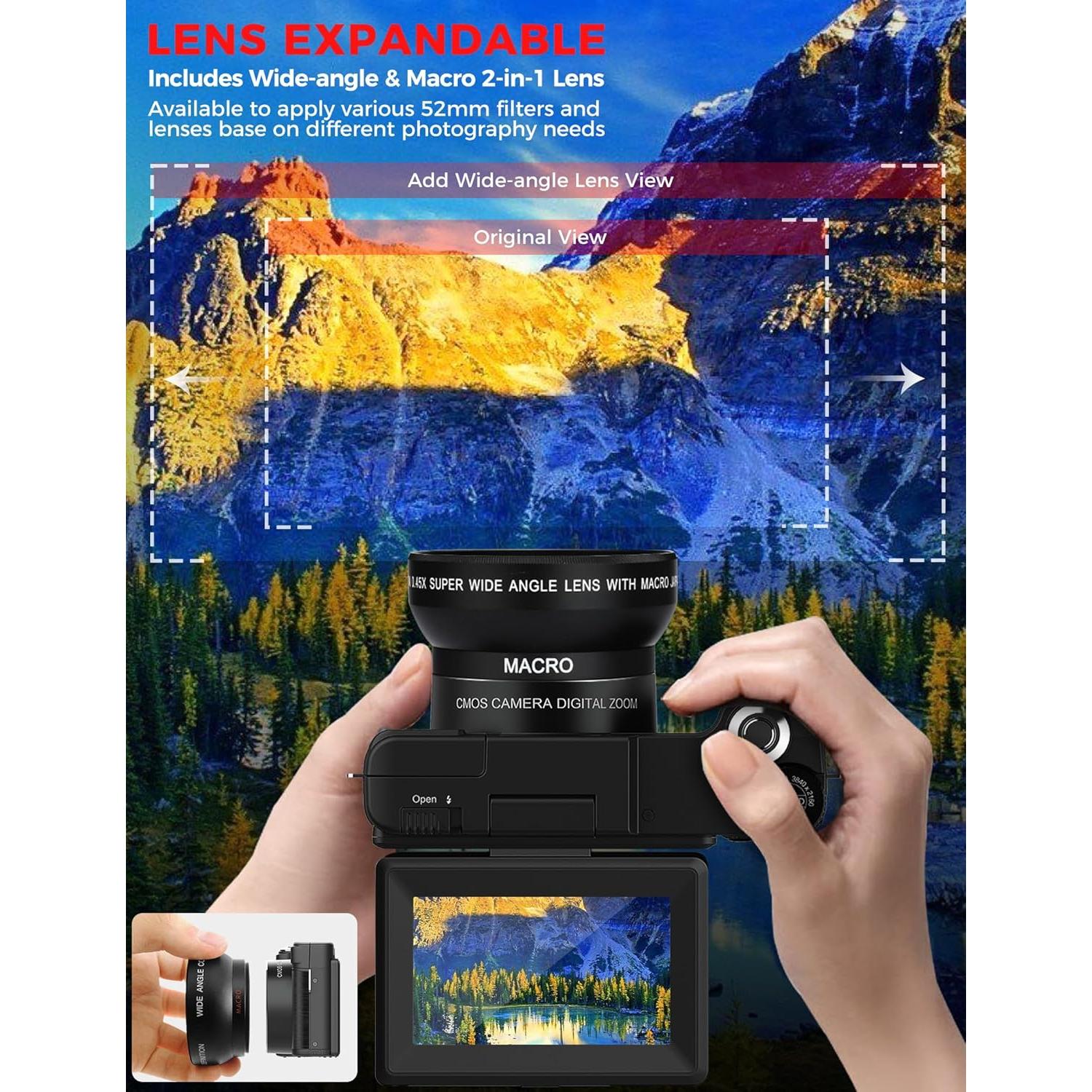 Cámara Digital 4K Novzzovaz V-CamPro 48MP con Accesorios