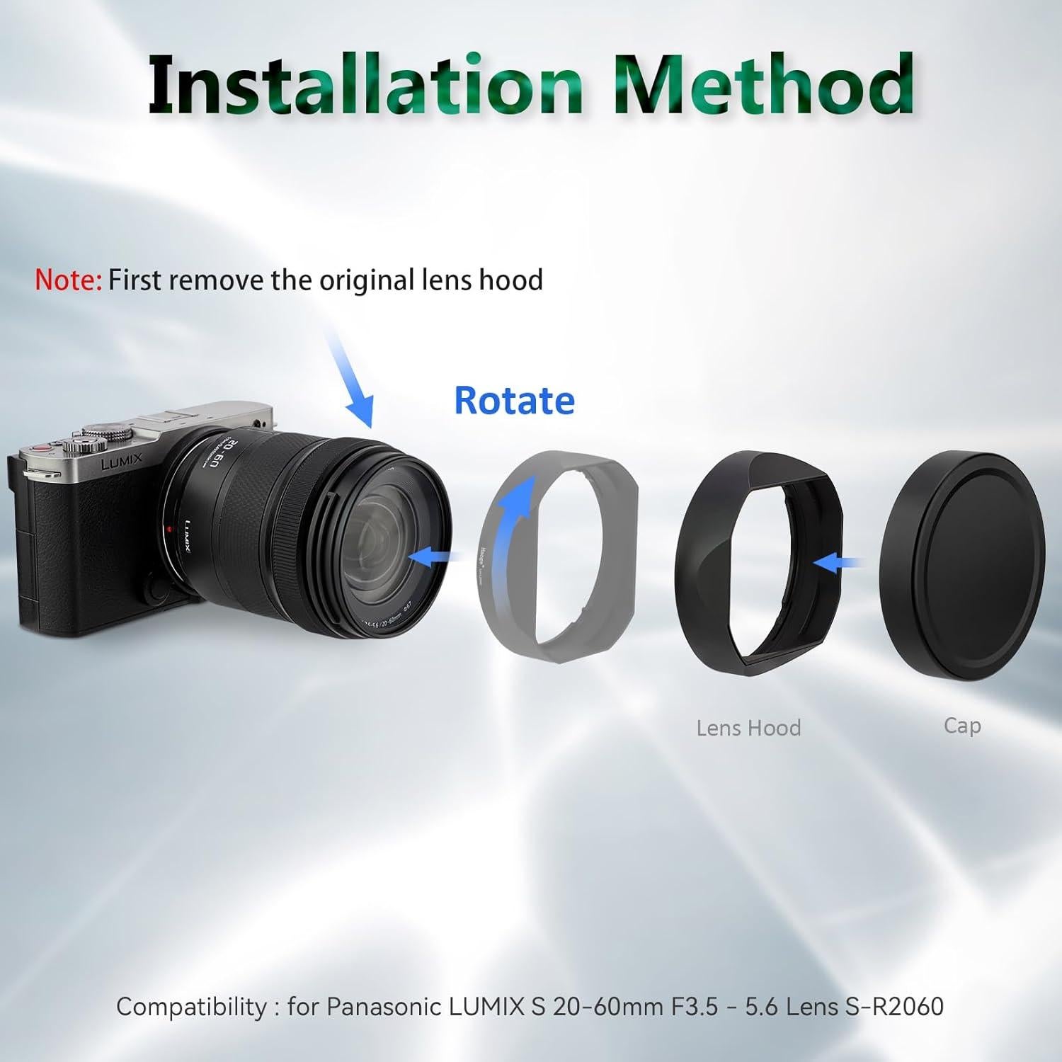 Capucha de lente metálica cuadrada Haoge LH-L2060 para Panasonic LUMIX S 20-60mm