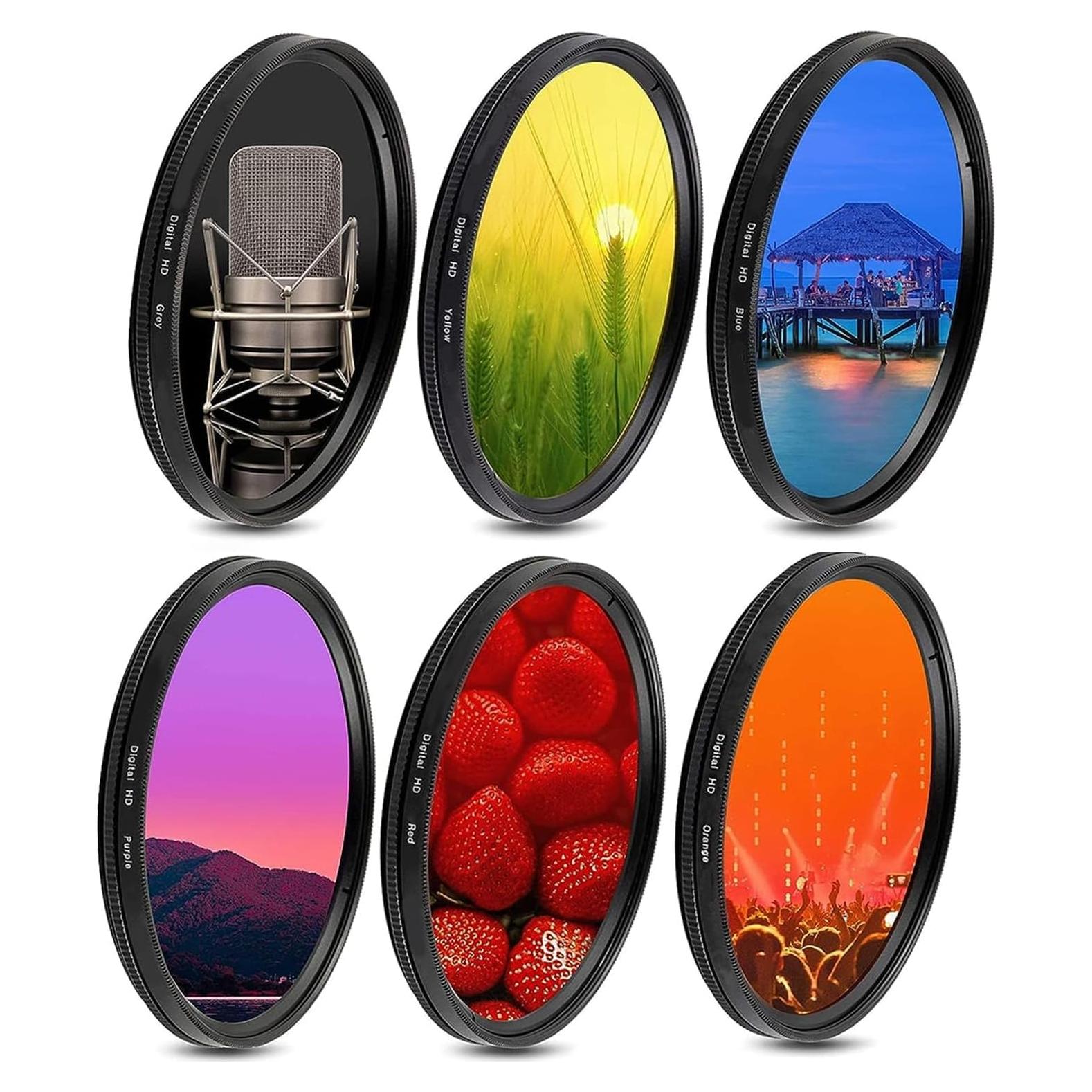Juego de 6 Filtros de Lente de Color 72mm eDealz para DSLR