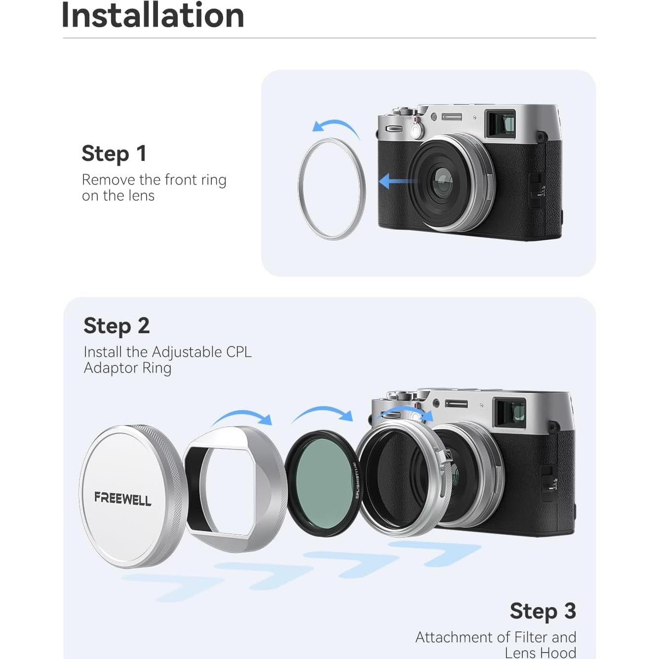 Kit de Filtros Híbridos Freewell CPL/GMIST para Fuji X100 - Negro