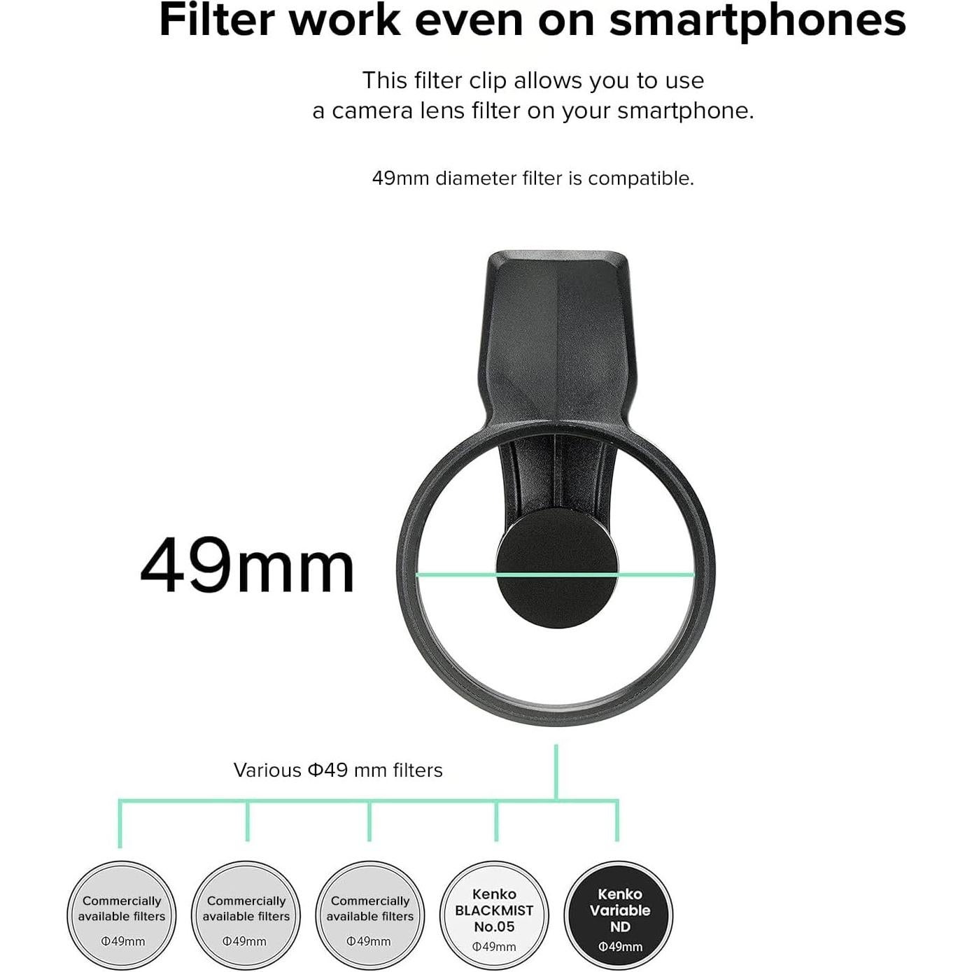 Kit Clip Filtro 49mm y Capucha Lente EXAPRO para Smartphone