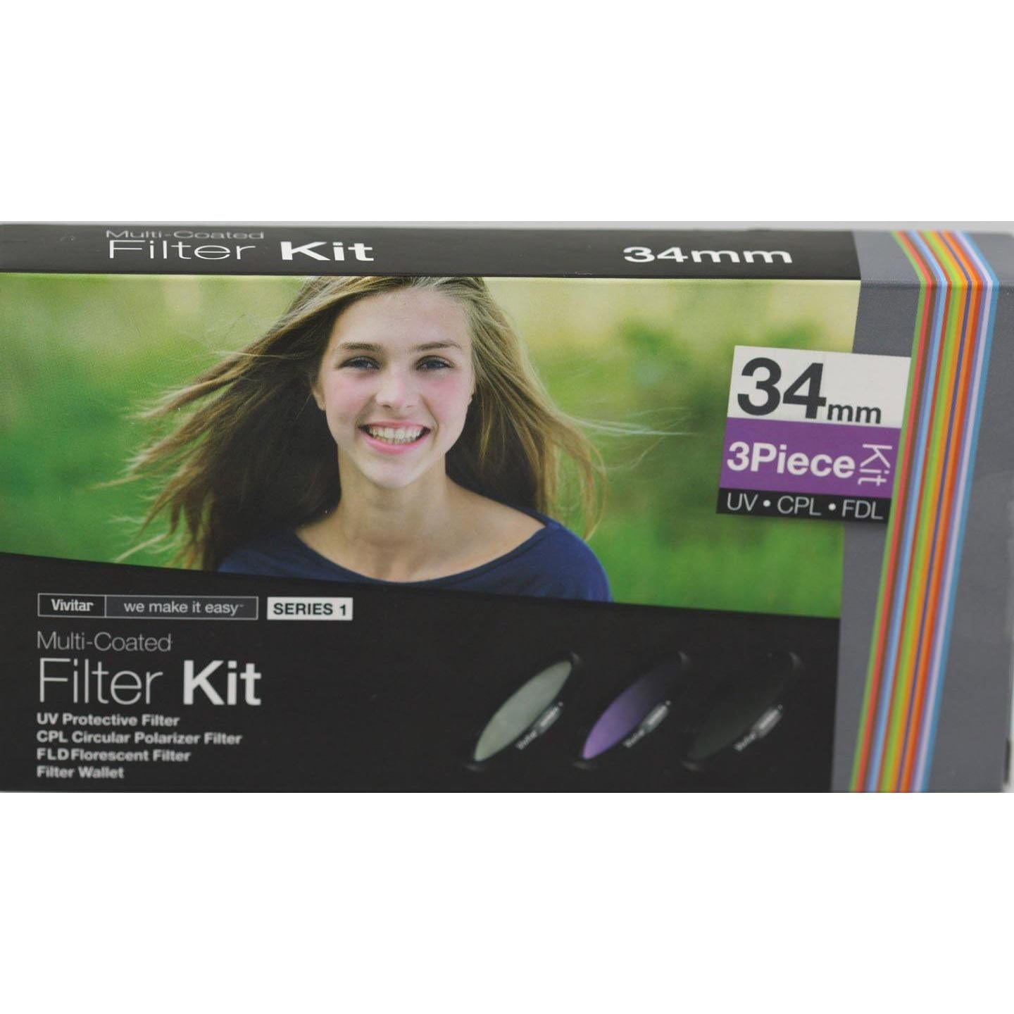 Kit de Filtros Vivitar VIV-FK3-34 de 3 Piezas 34mm UV CPL FLD