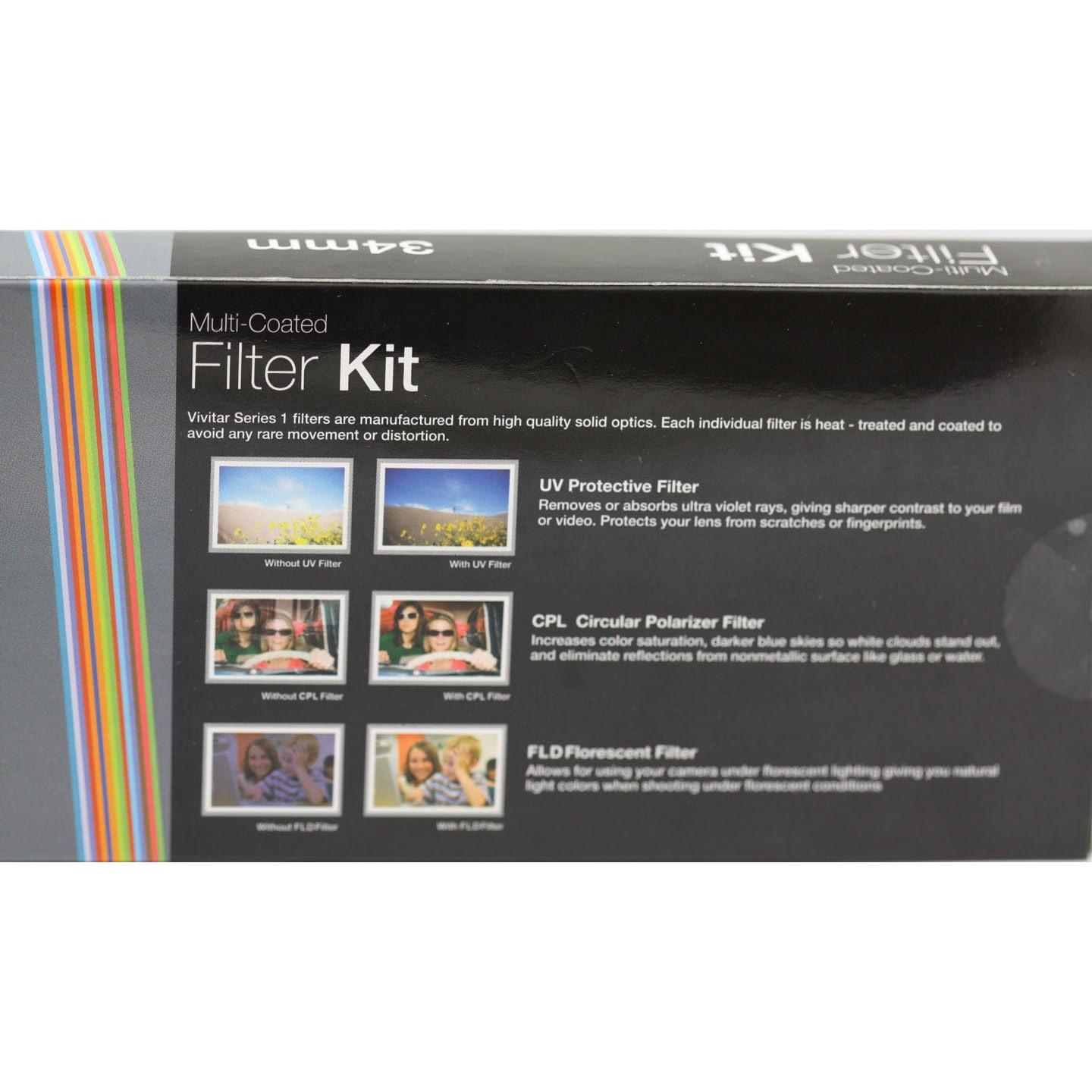 Kit de Filtros Vivitar VIV-FK3-34 de 3 Piezas 34mm UV CPL FLD